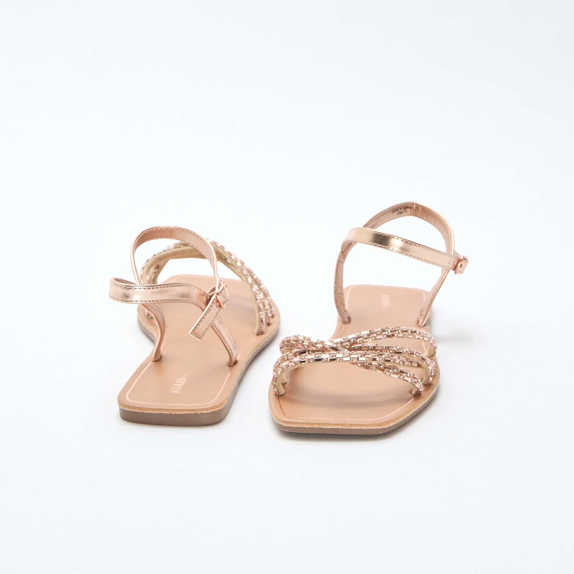 Glitter Strap Flat Sandals BROWN - Image 3
