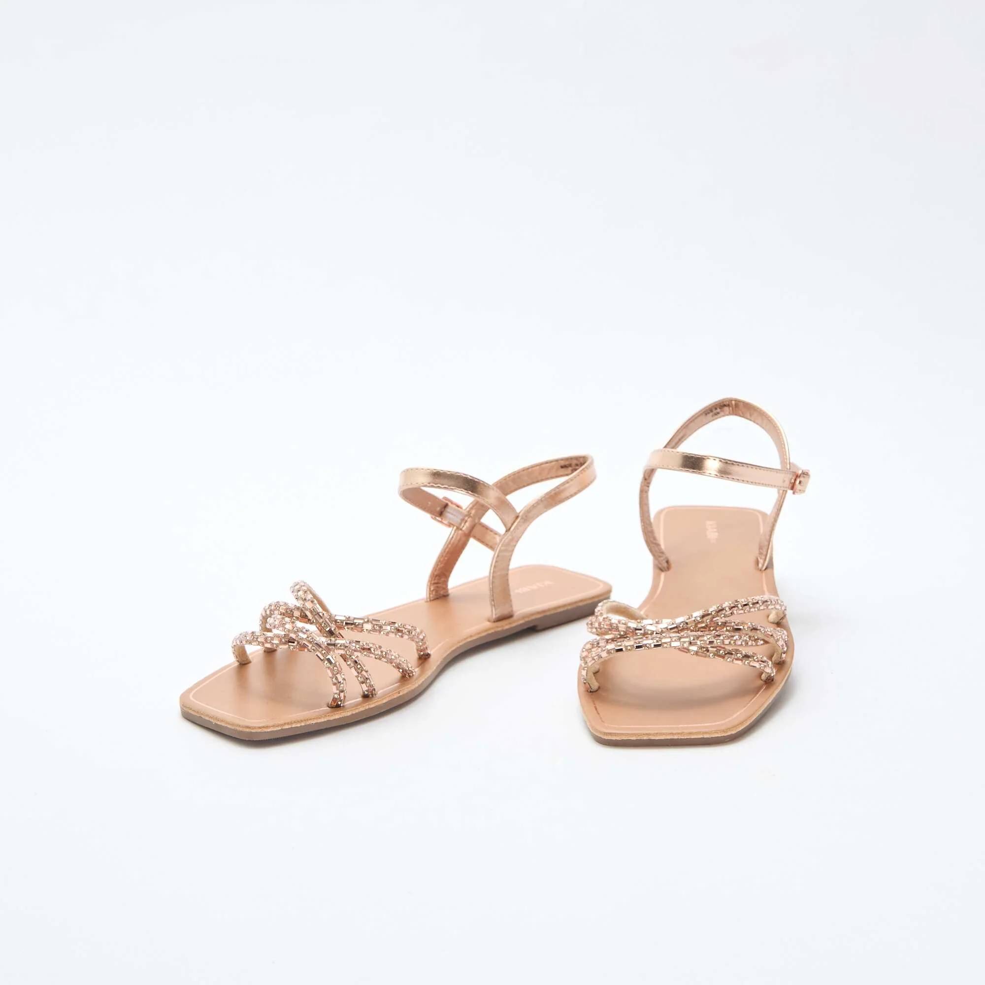 Glitter Strap Flat Sandals BROWN - Image 5