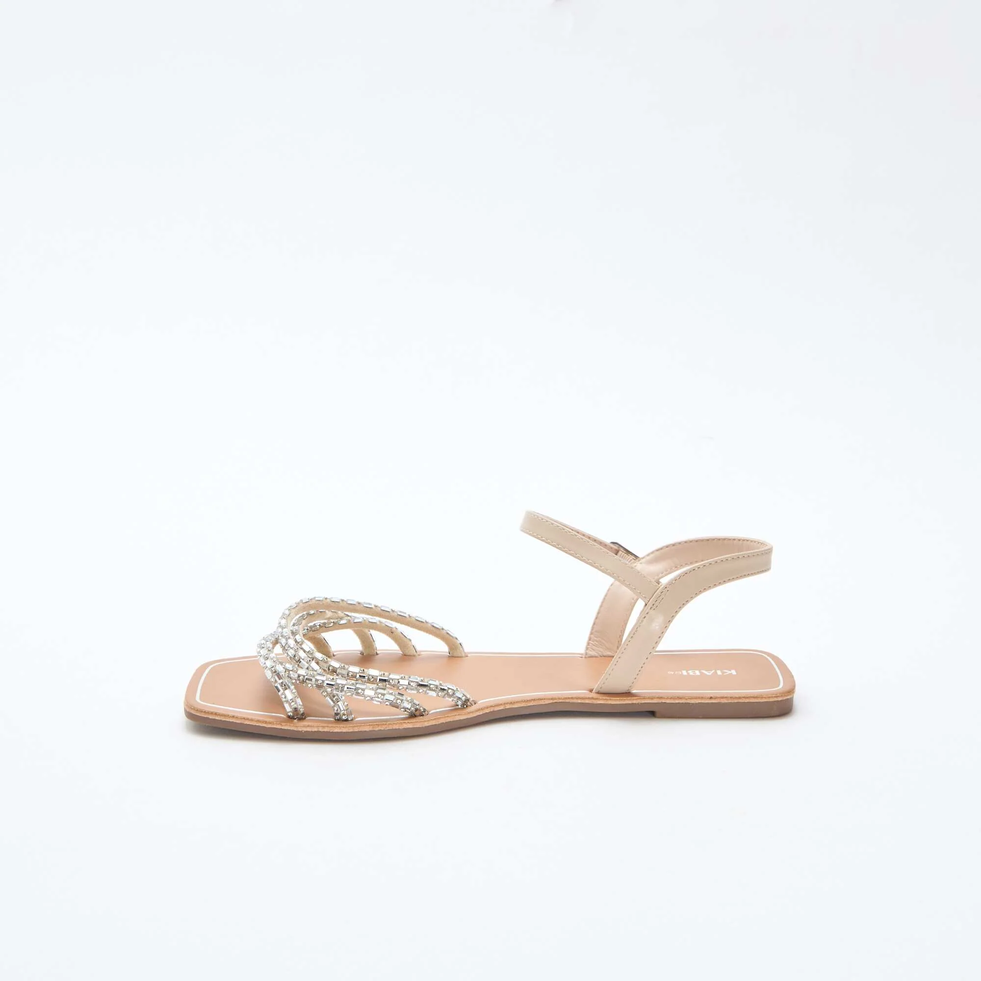 Glitter Strap Flat Sandals GREY - Image 4