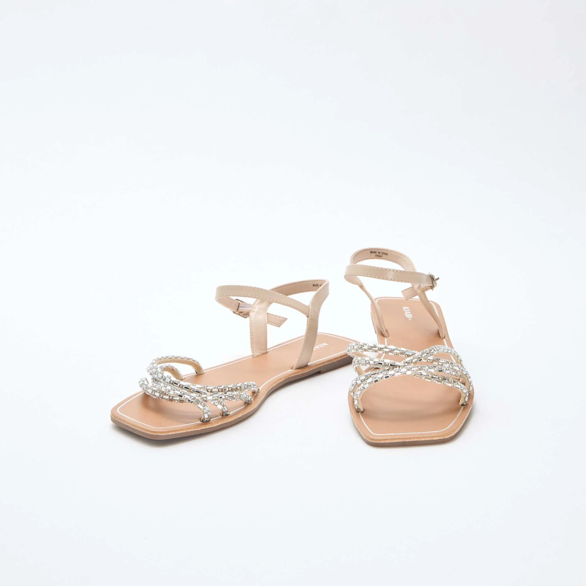 Glitter Strap Flat Sandals GREY - Image 5