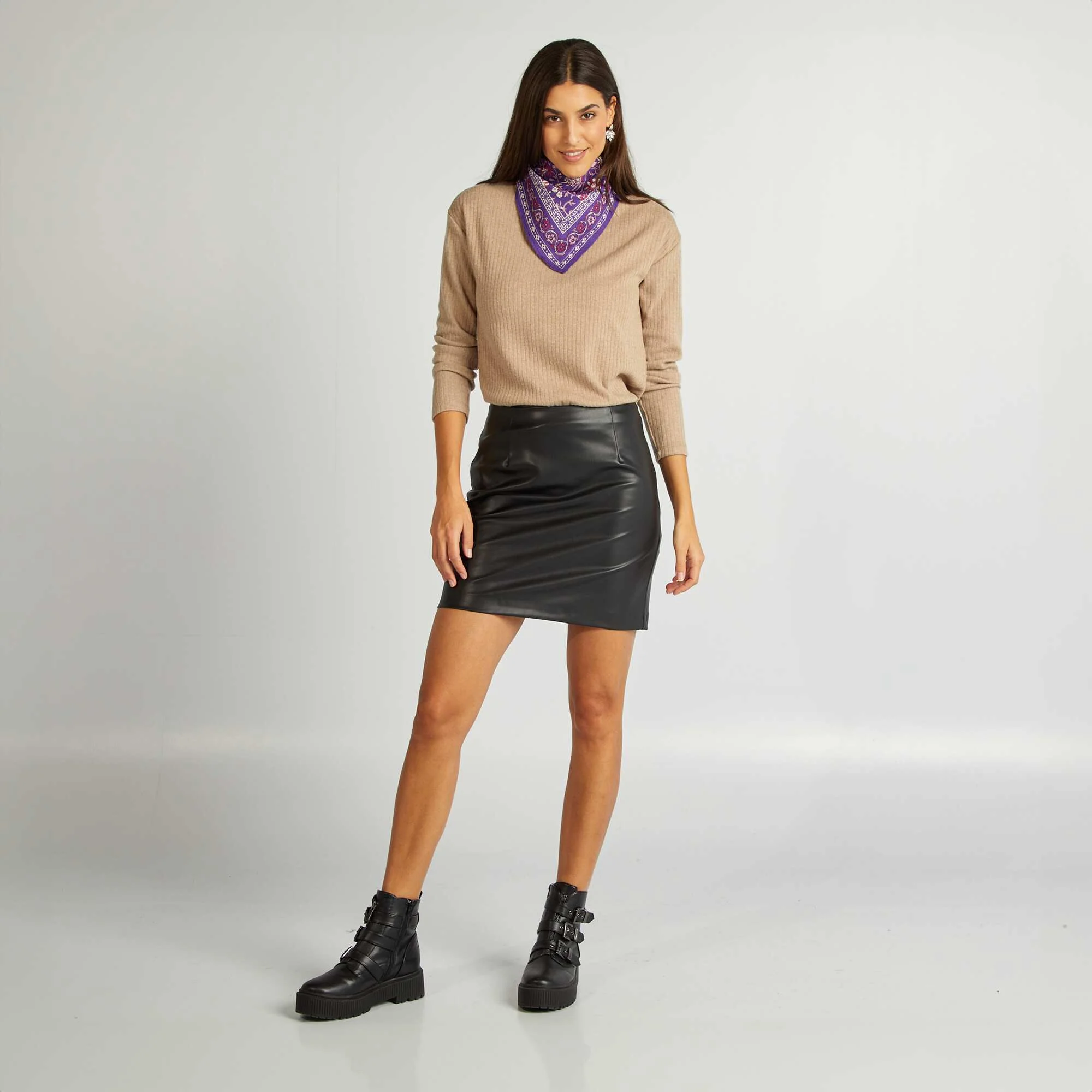 High-neck T-shirt BEIGE - Image 2
