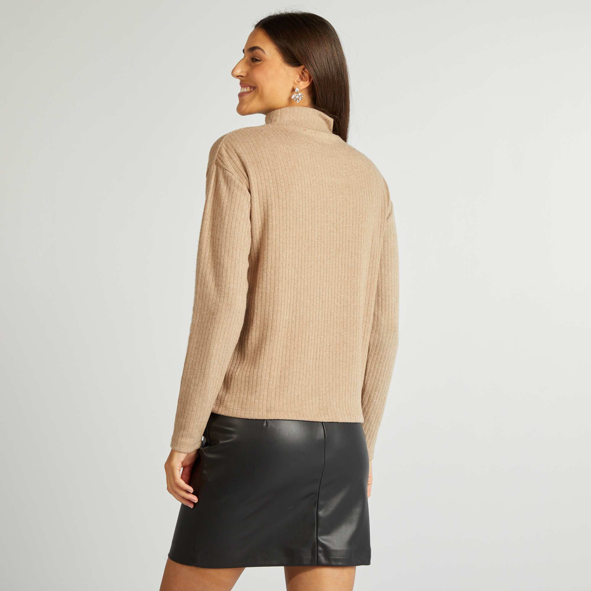 High-neck T-shirt BEIGE - Image 4