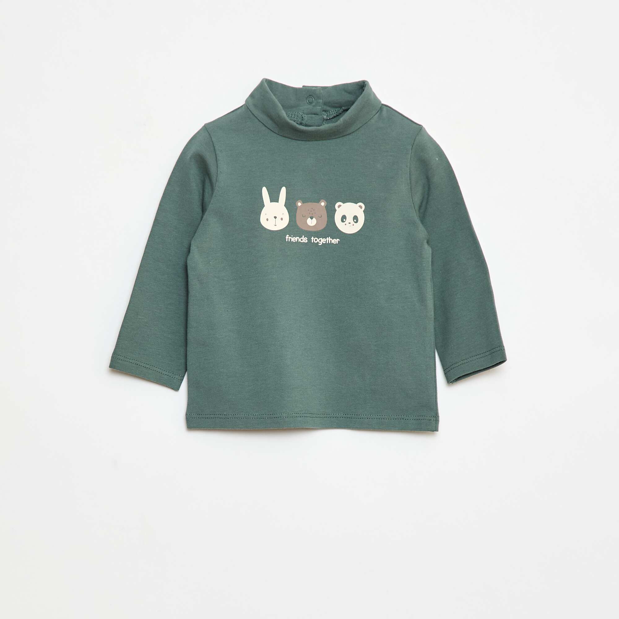 High-Neck Top with All-Over Print GREEN