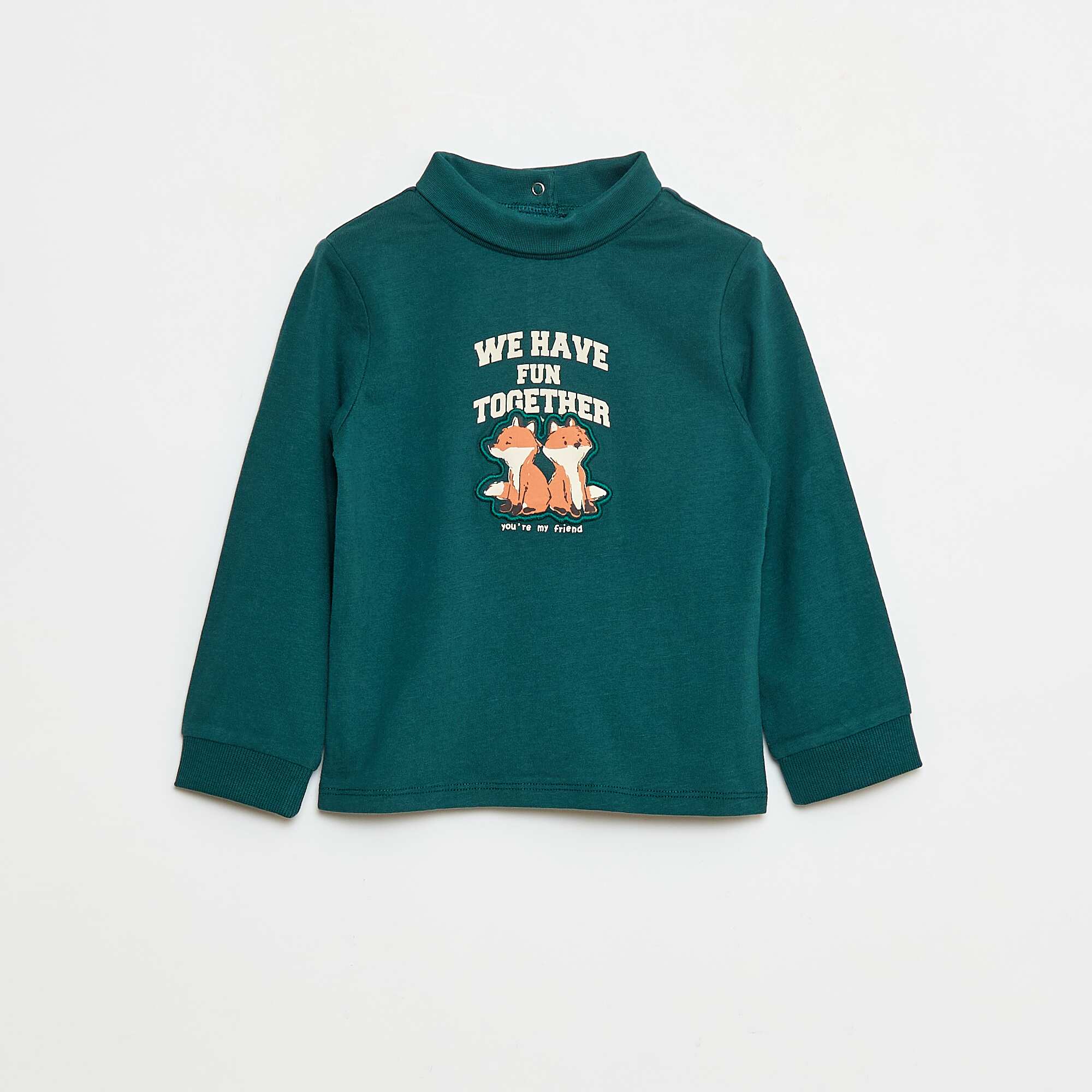 High-Neck Top with Embossed Print GREEN - Image 2