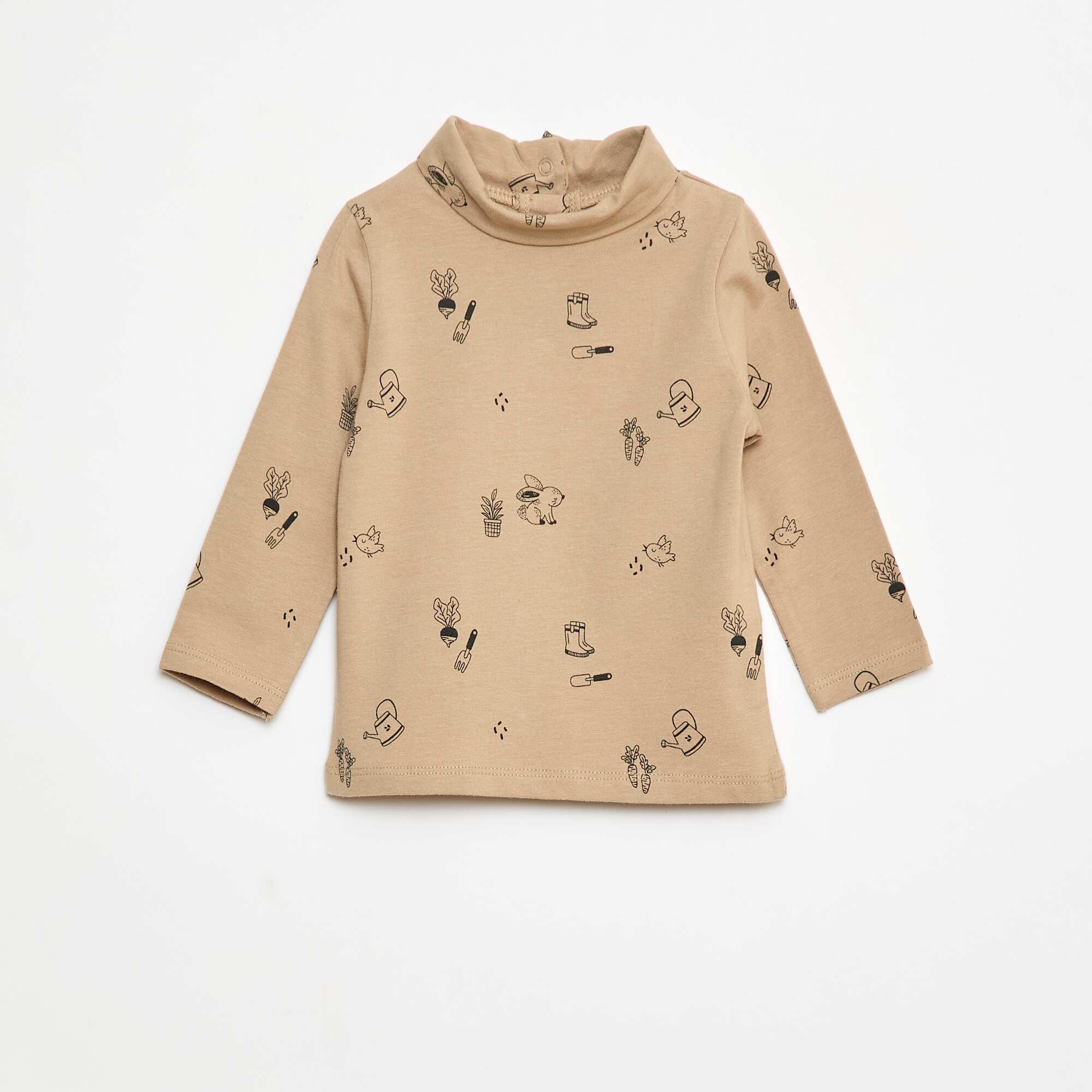 High-Neck Top with Print BEIGE