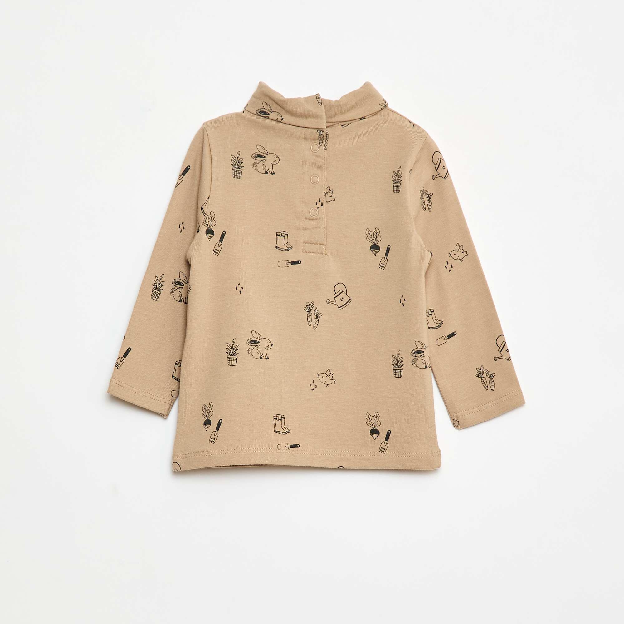 High-Neck Top with Print BEIGE - Image 3