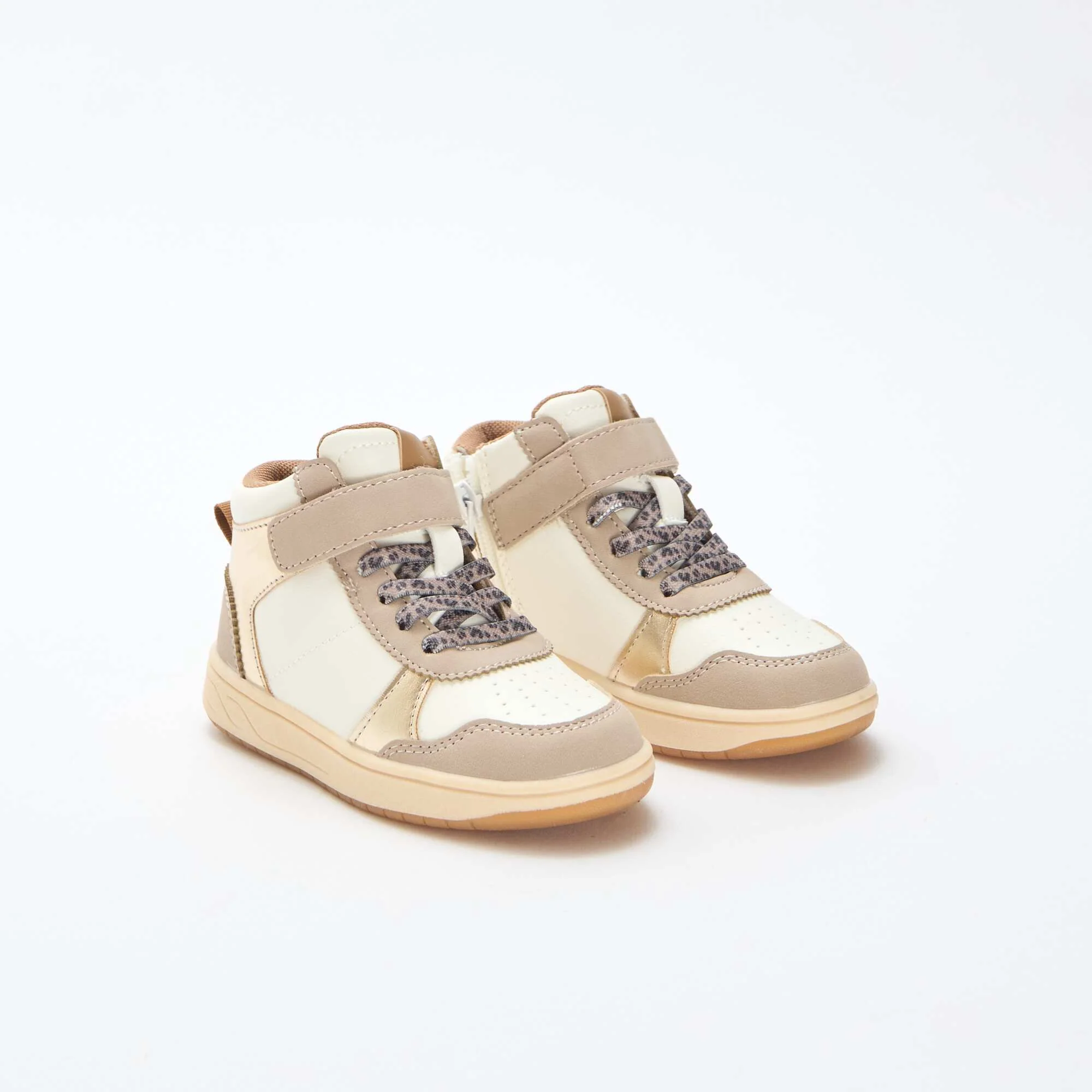High-Top Sneakers with Hook-and-Loop Fastener BEIGE