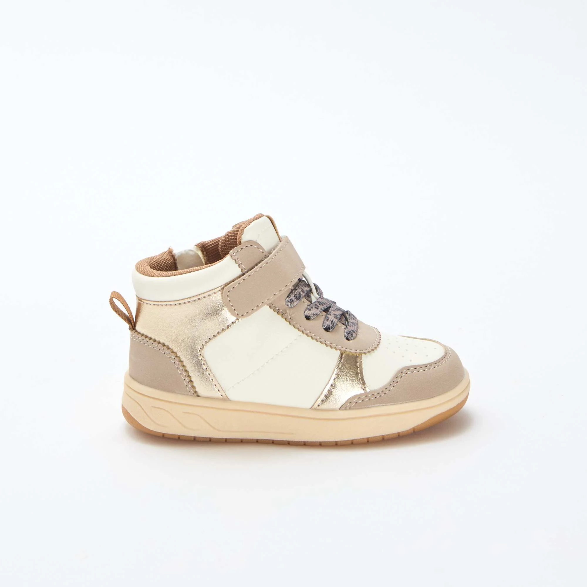 High-Top Sneakers with Hook-and-Loop Fastener BEIGE - Image 2