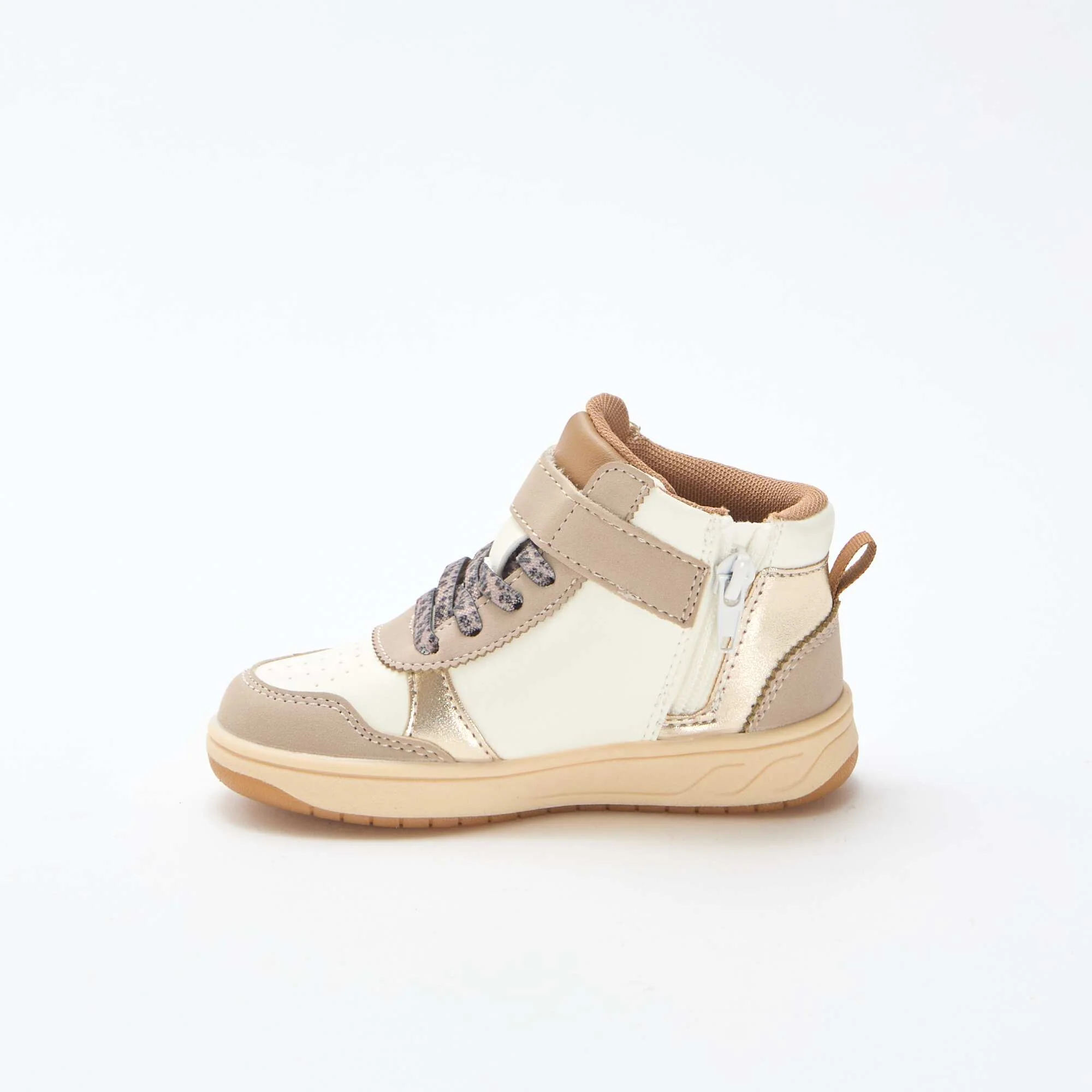 High-Top Sneakers with Hook-and-Loop Fastener BEIGE - Image 4