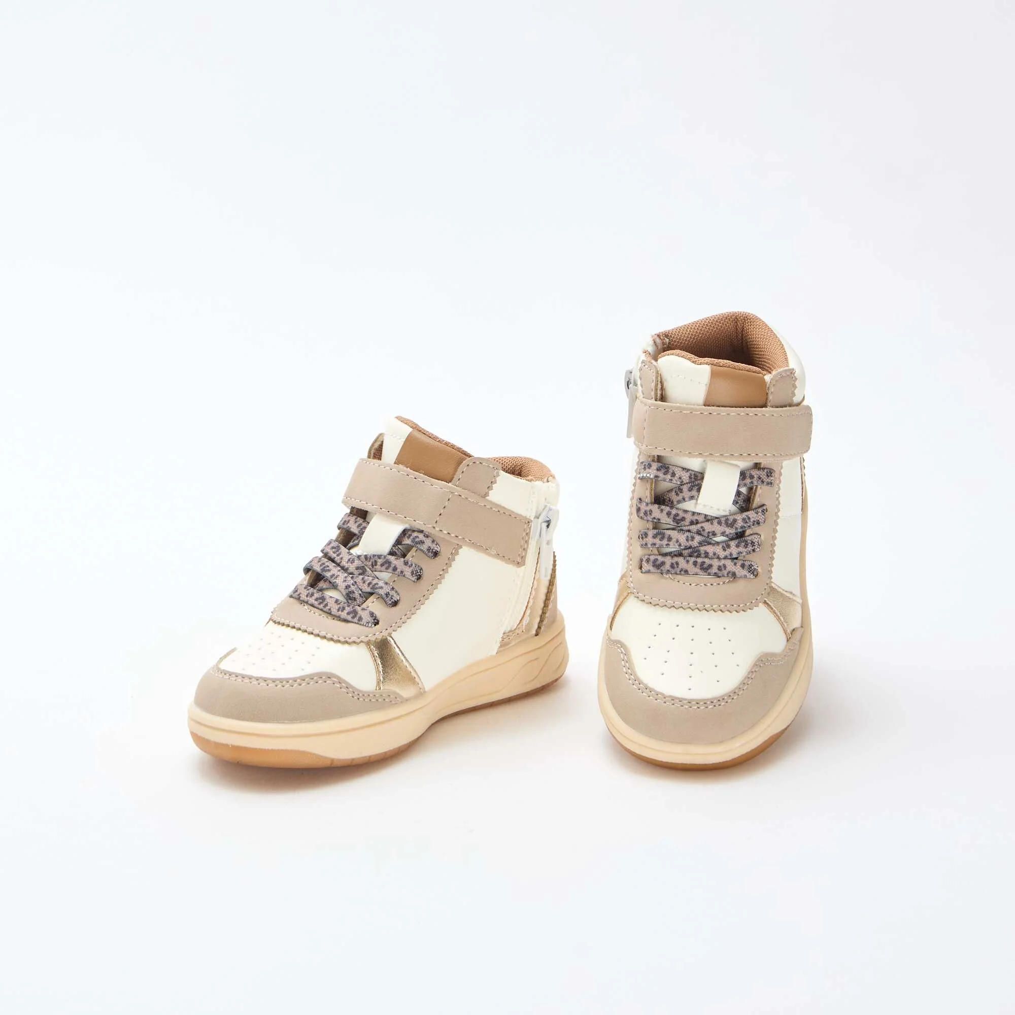 High-Top Sneakers with Hook-and-Loop Fastener BEIGE - Image 5