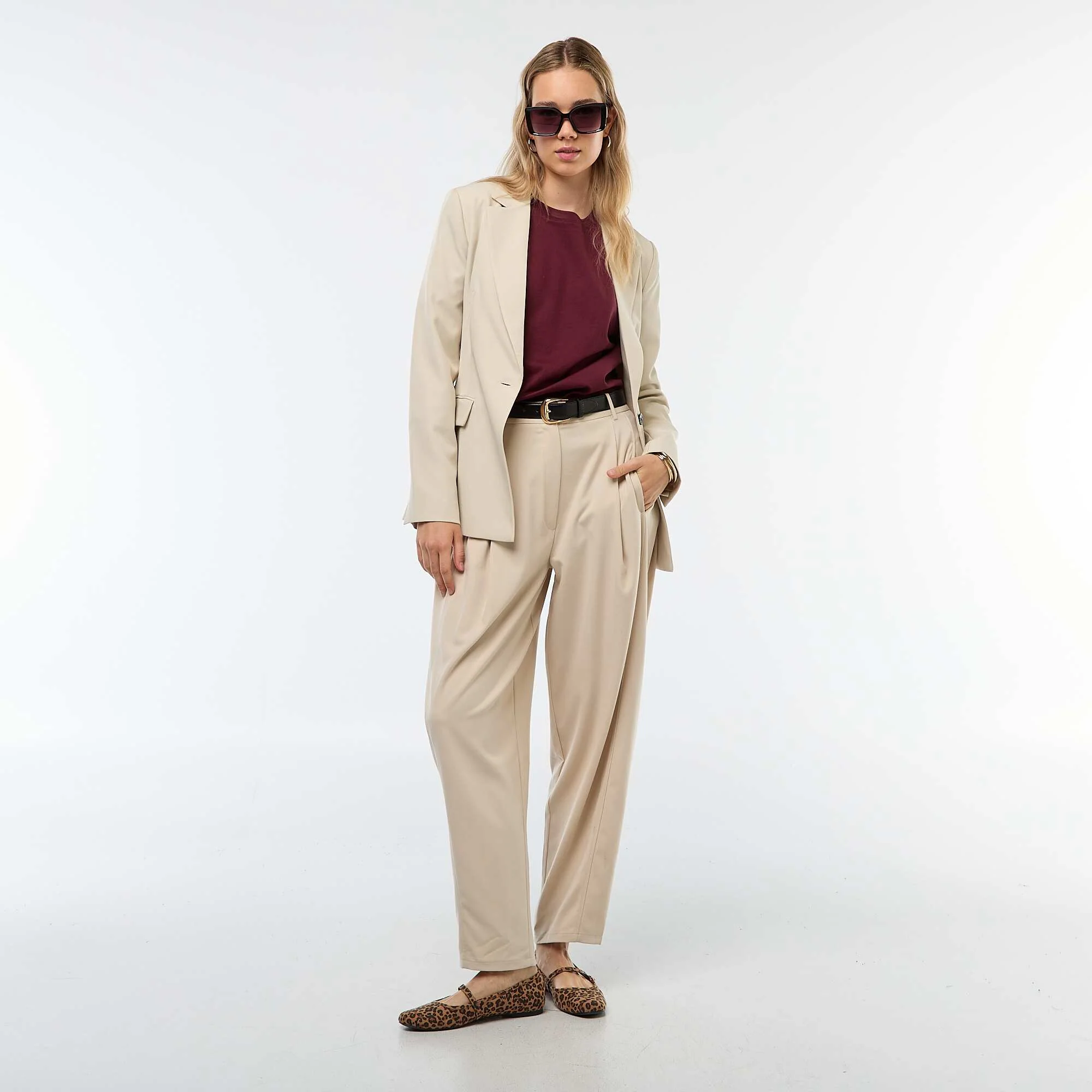 High-Waisted Balloon Trousers BEIGE
