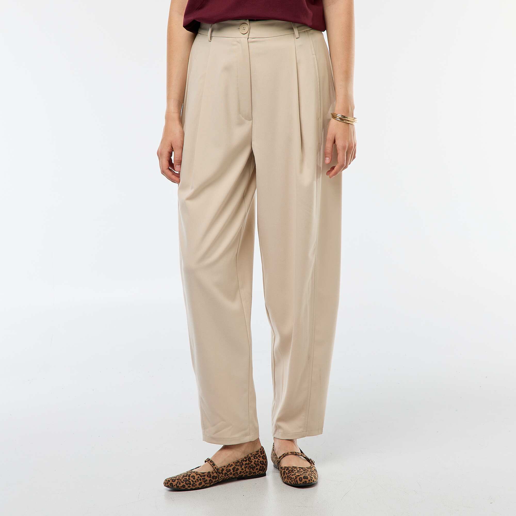 High-Waisted Balloon Trousers BEIGE - Image 2