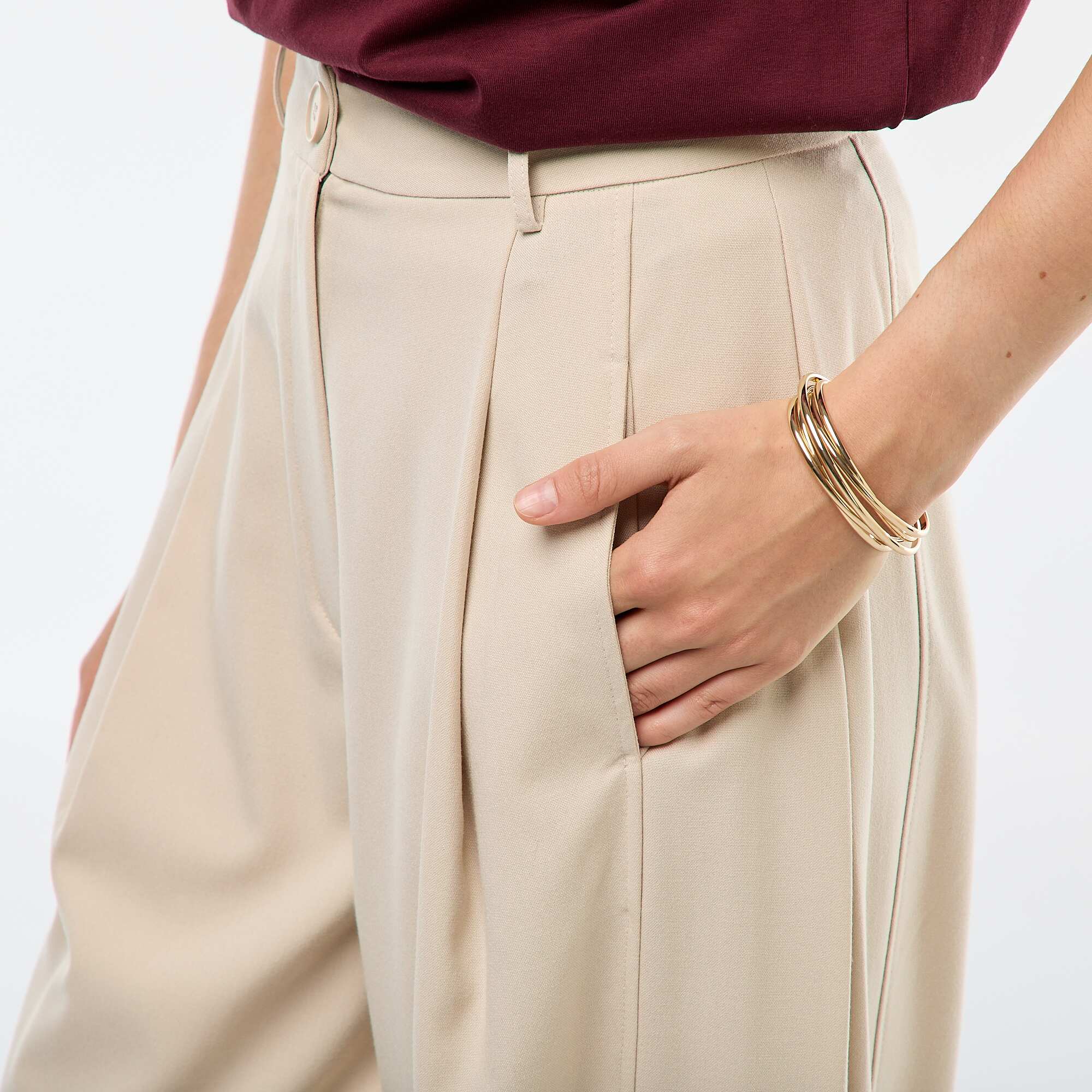 High-Waisted Balloon Trousers BEIGE - Image 4