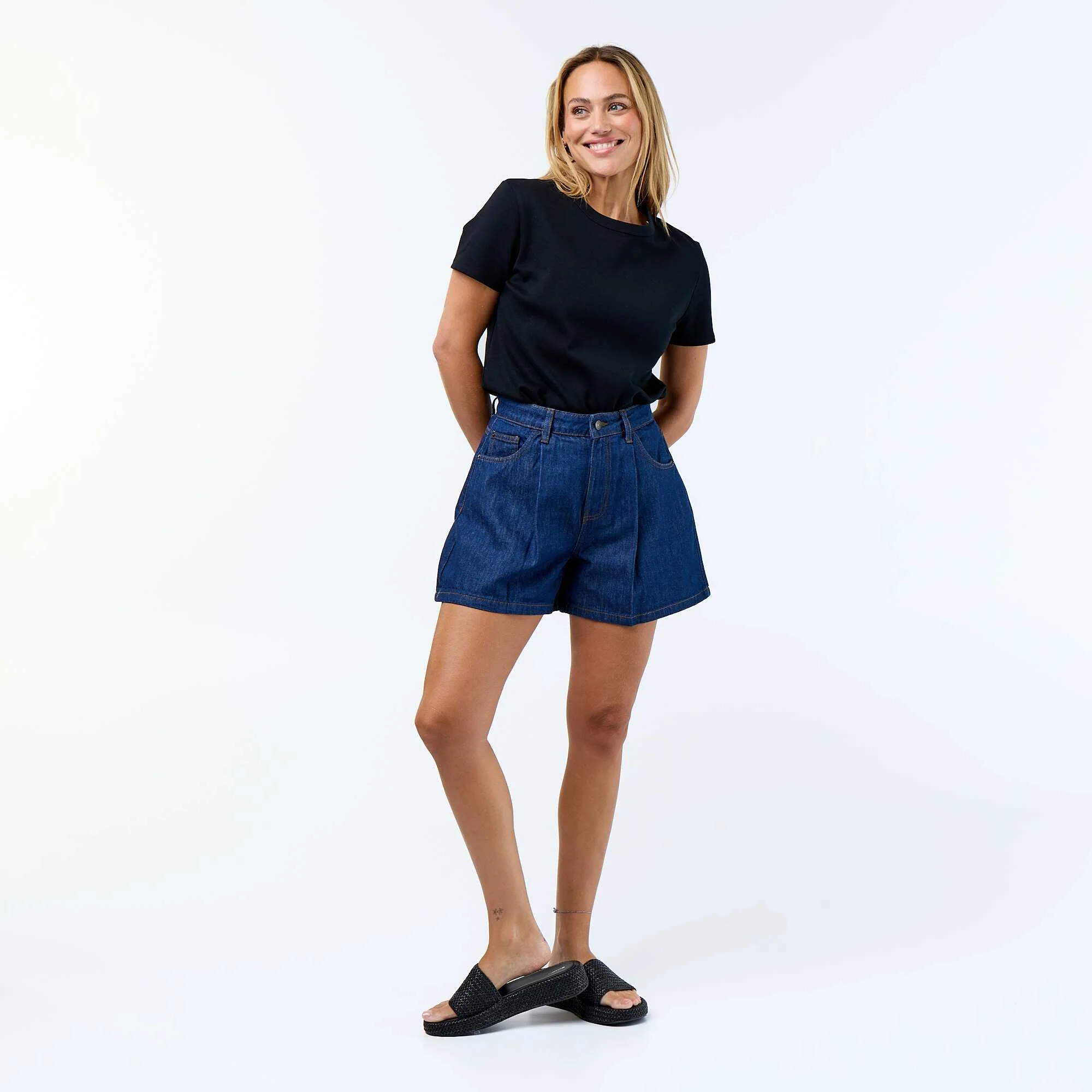 High-waisted denim Bermuda shorts BLUE - Image 5