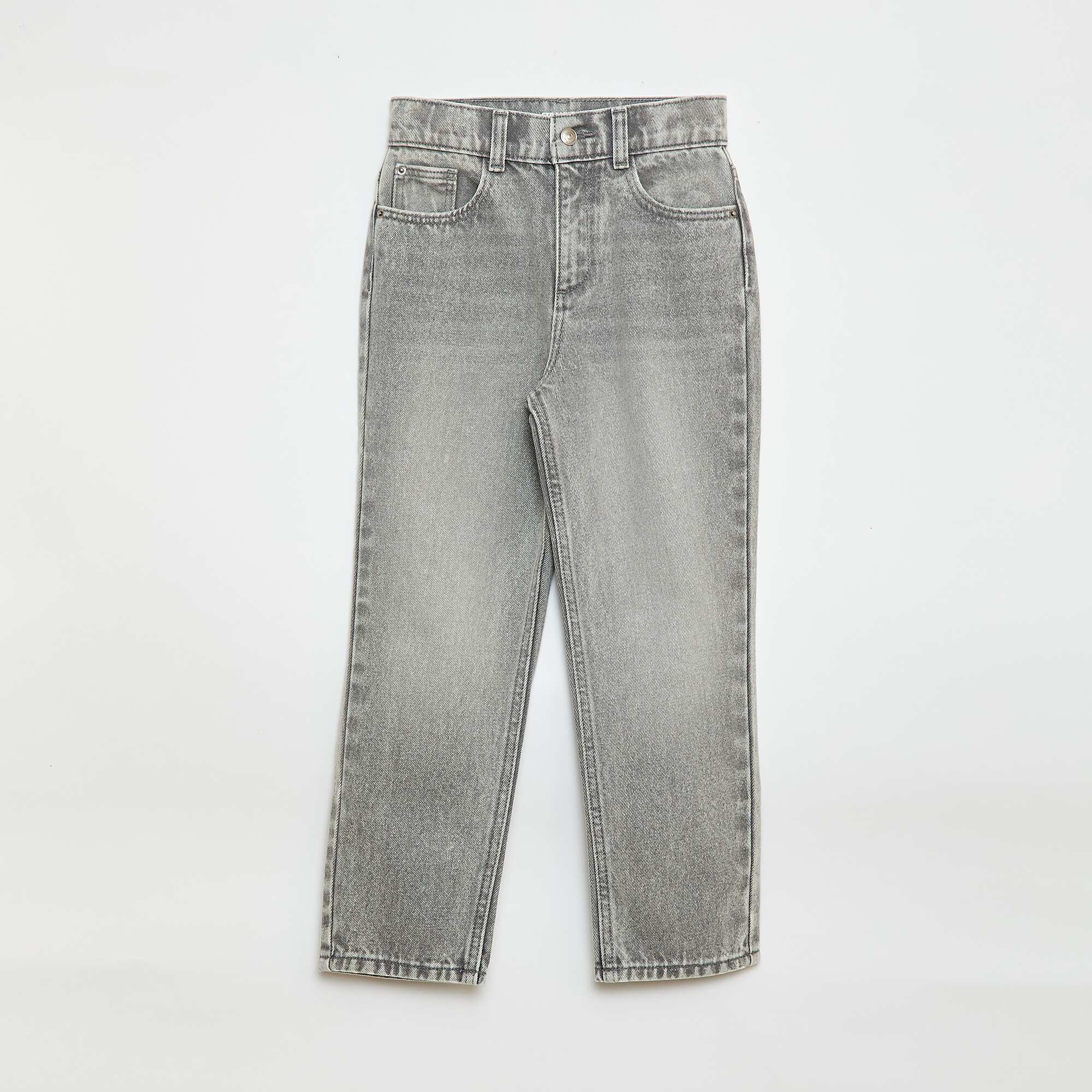 High-Waisted Denim Trousers GREY