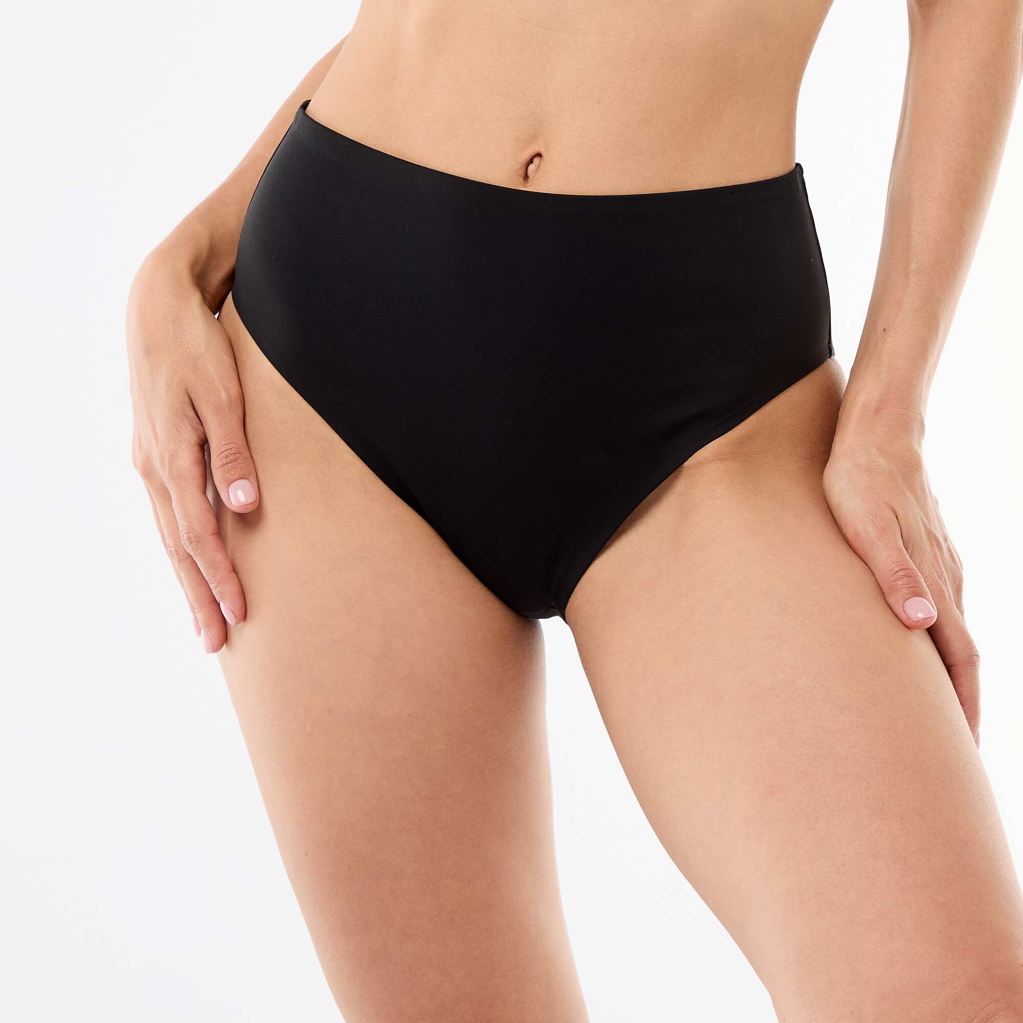 High-Waisted Neoprene Swim Briefs BLACK - Image 2