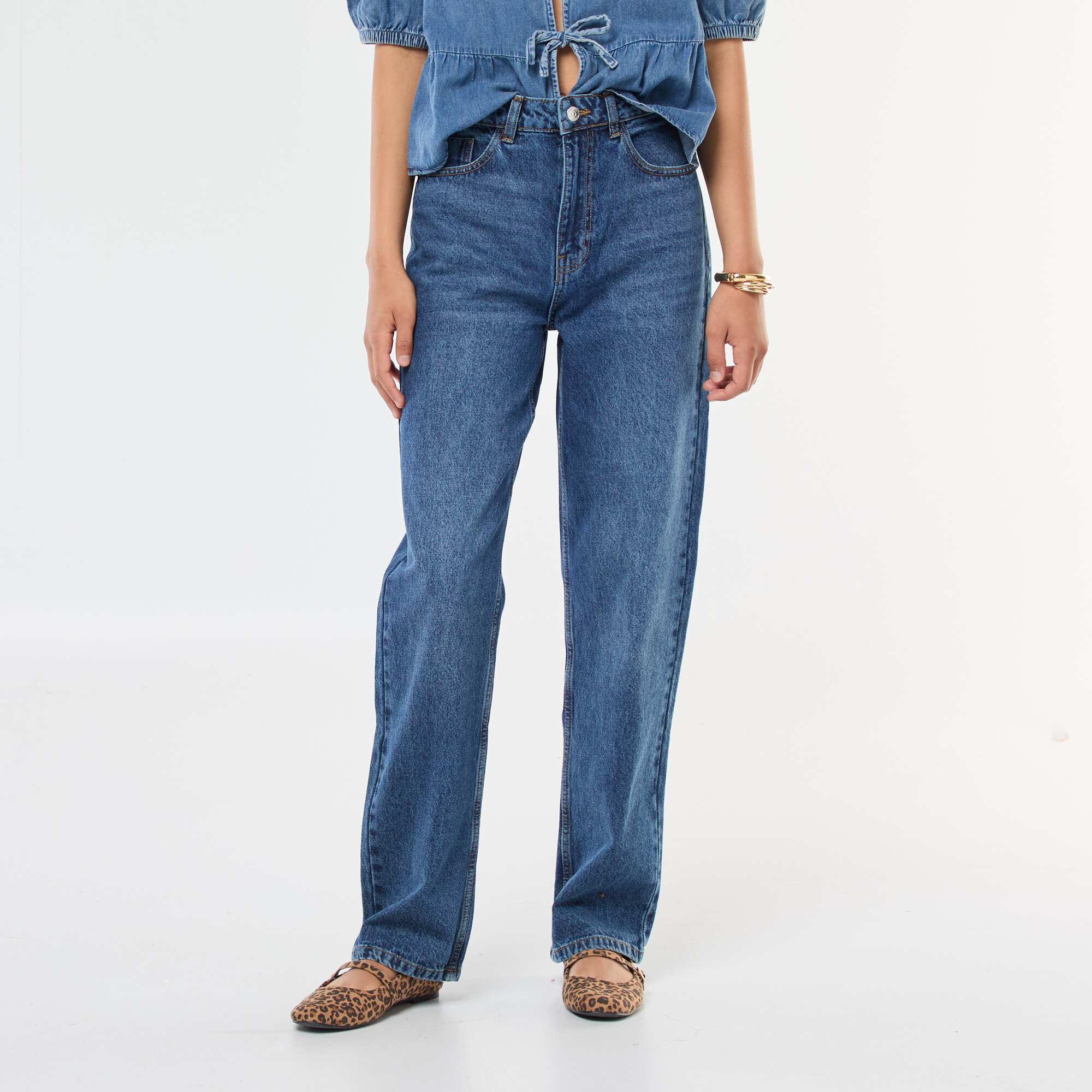 High-Waisted Straight Leg Jeans BLUE - Image 2
