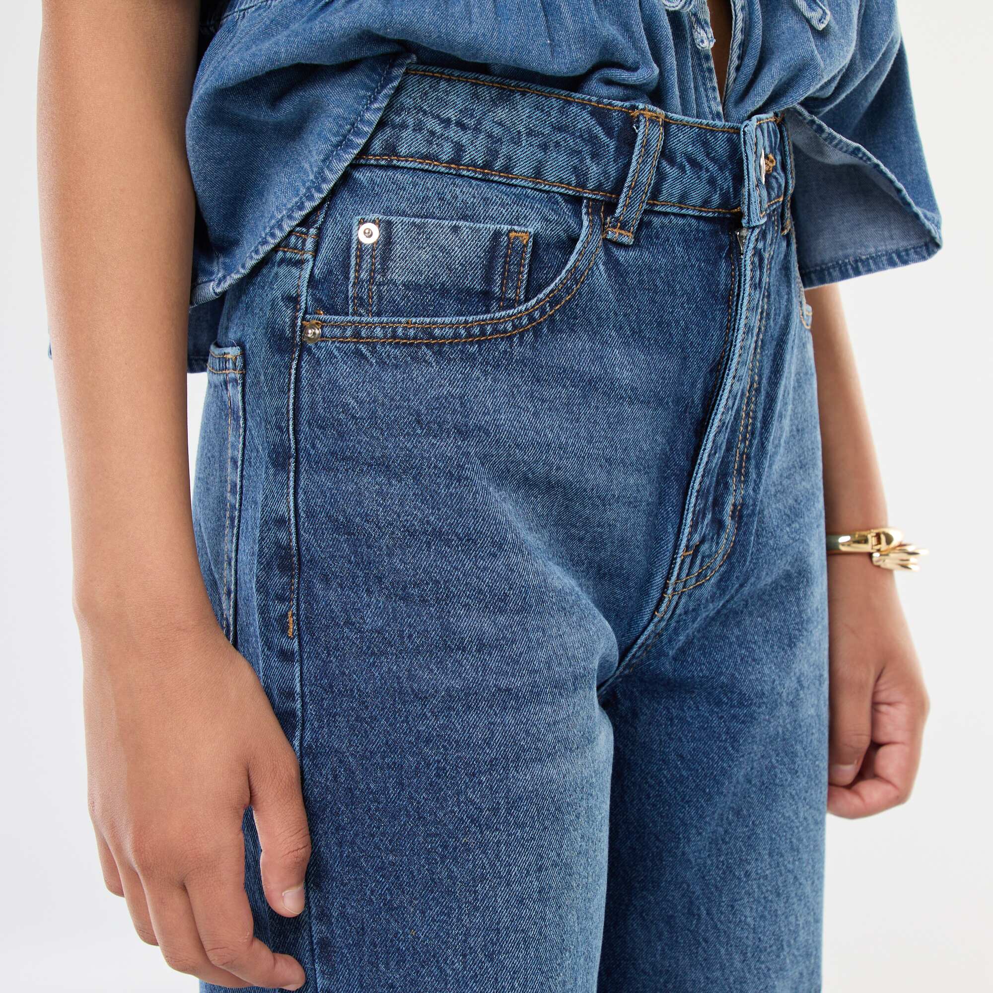 High-Waisted Straight Leg Jeans BLUE - Image 4