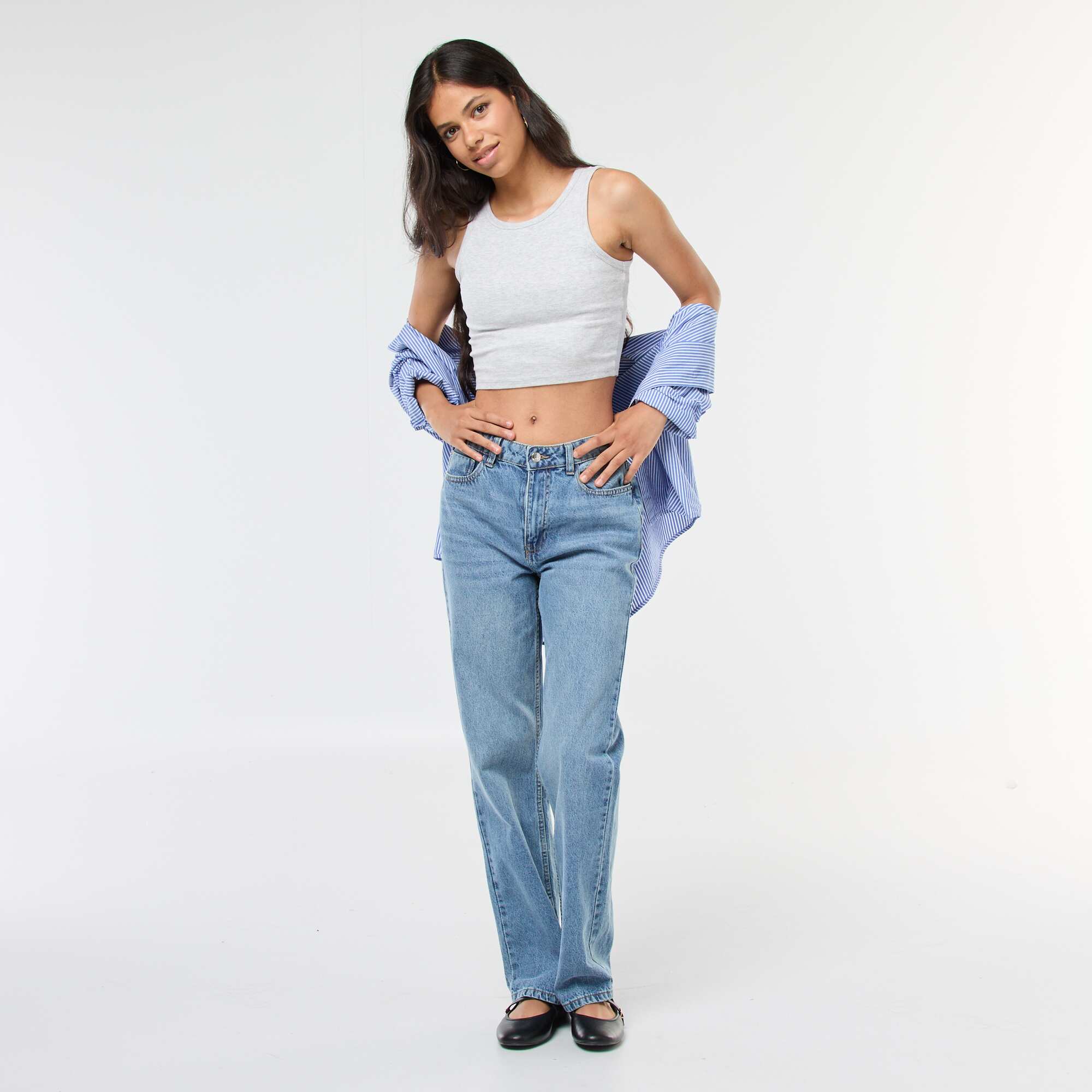 High-Waisted Straight Leg Jeans BLUE