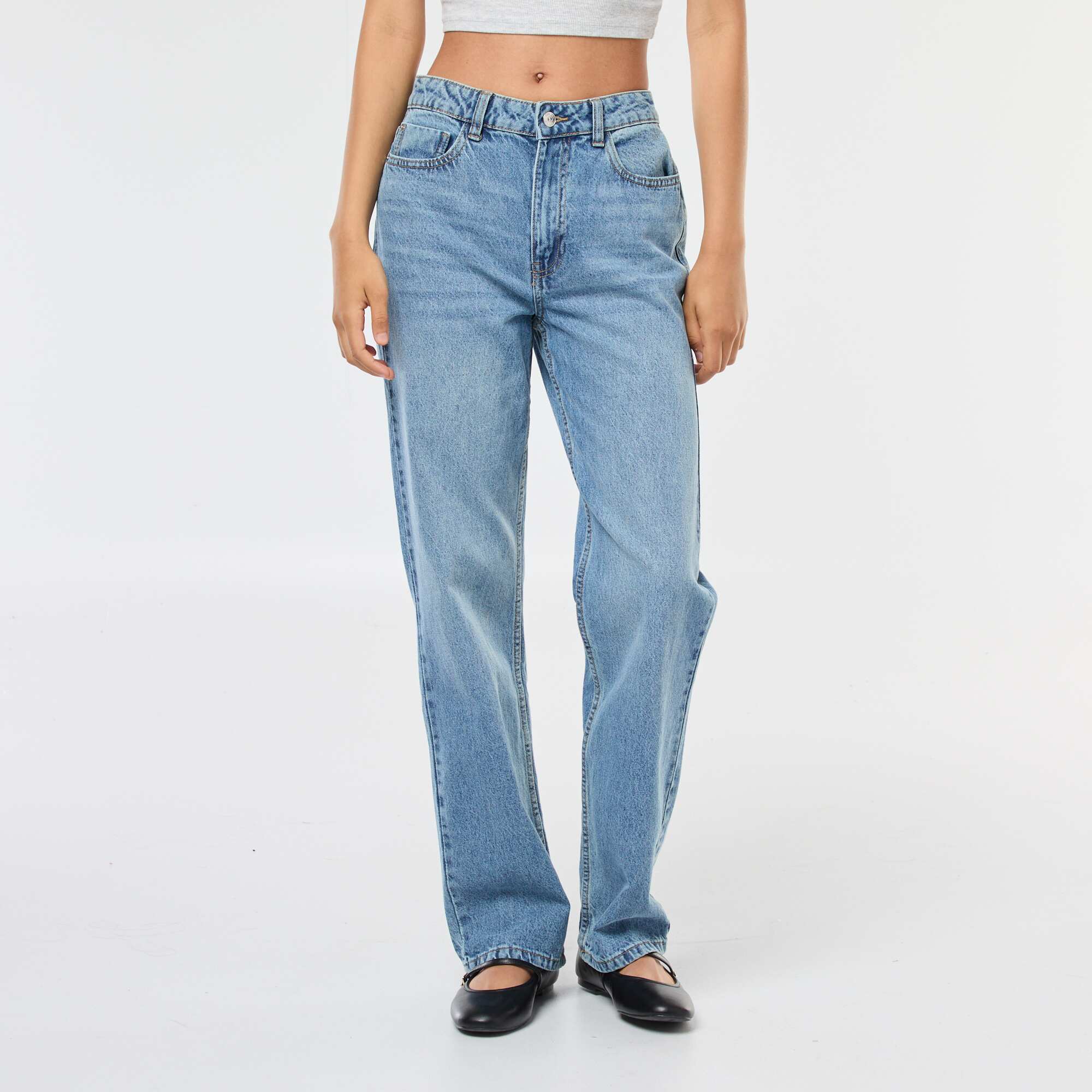 High-Waisted Straight Leg Jeans BLUE - Image 2