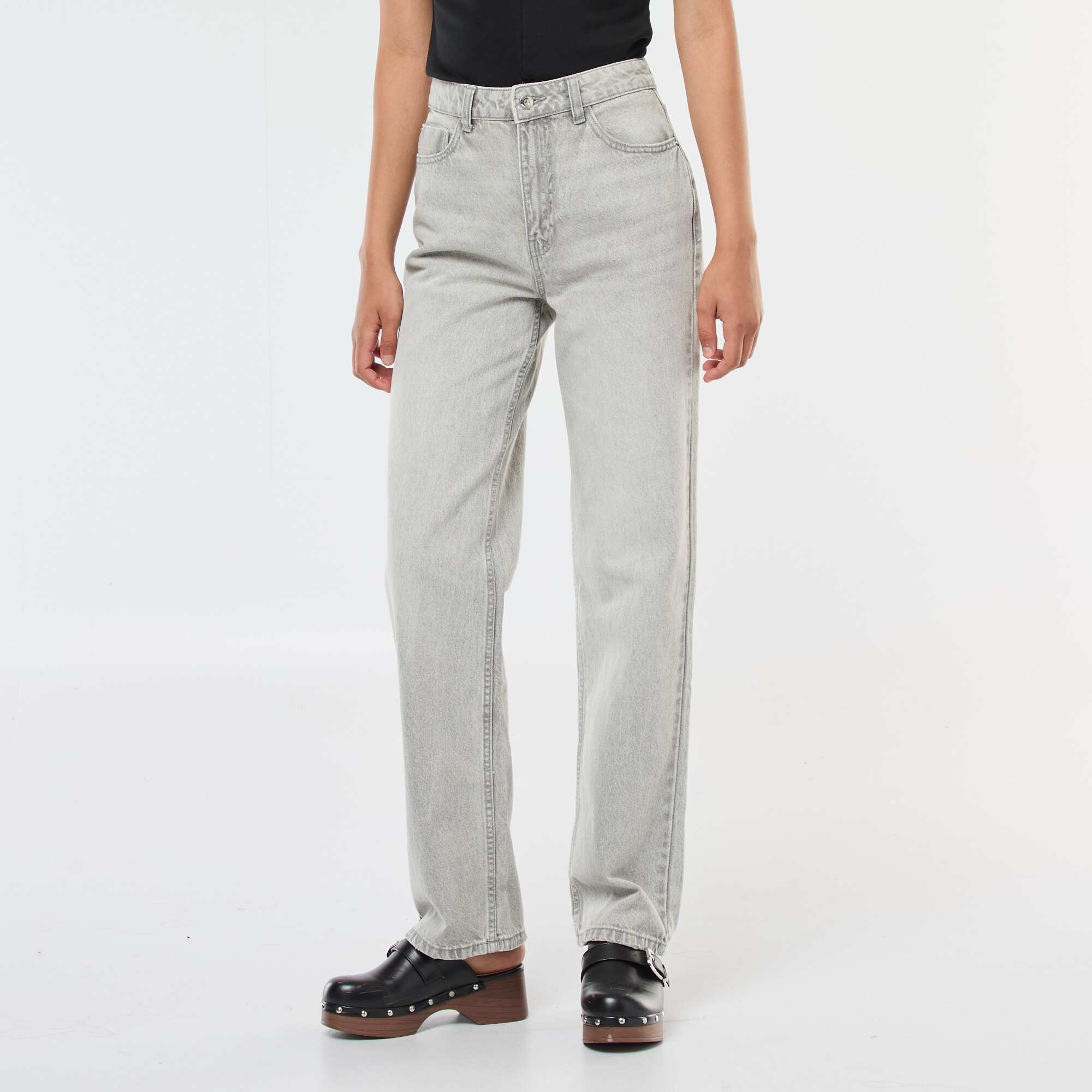 High-Waisted Straight Leg Jeans GREY - Image 2