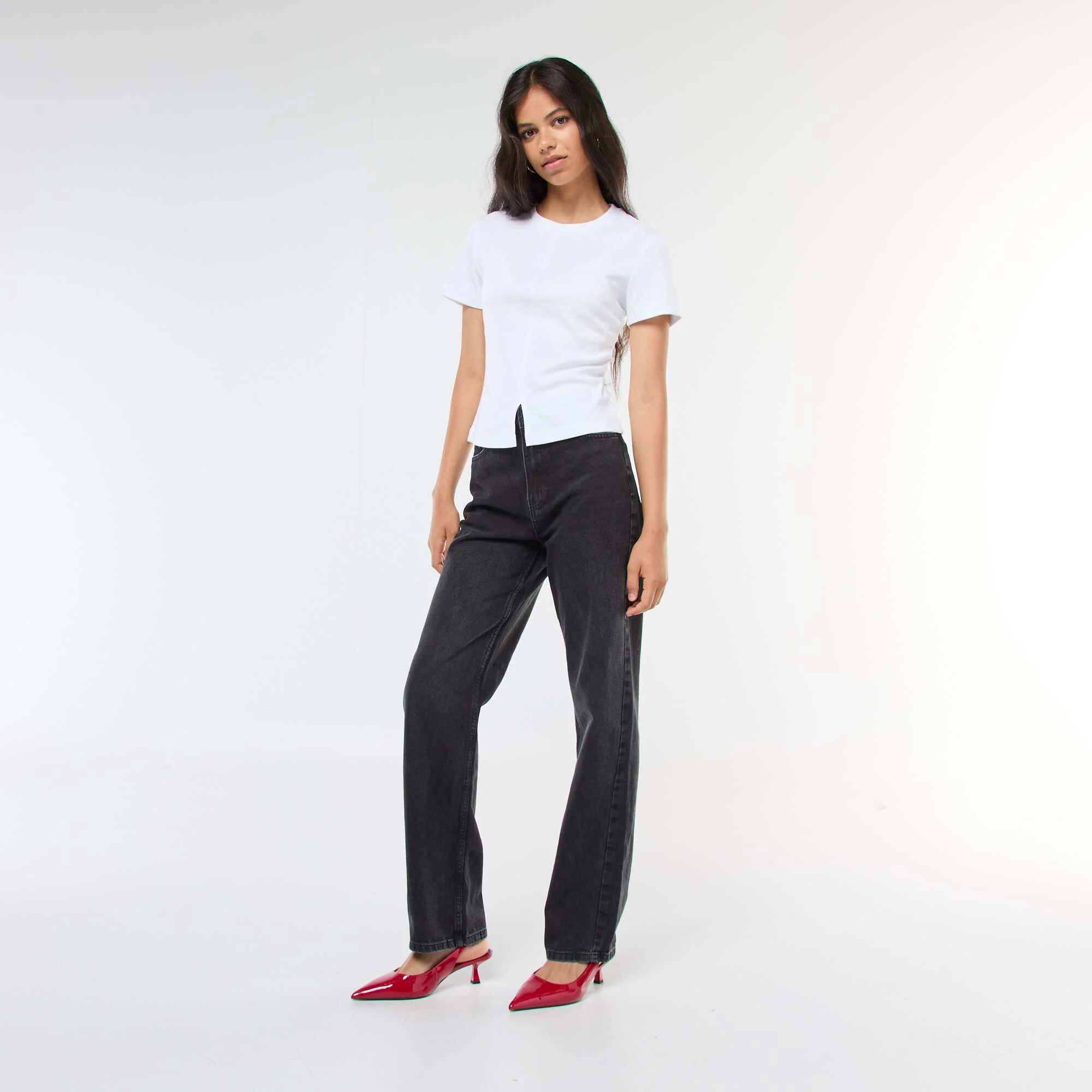 High-Waisted Straight Leg Jeans GREY