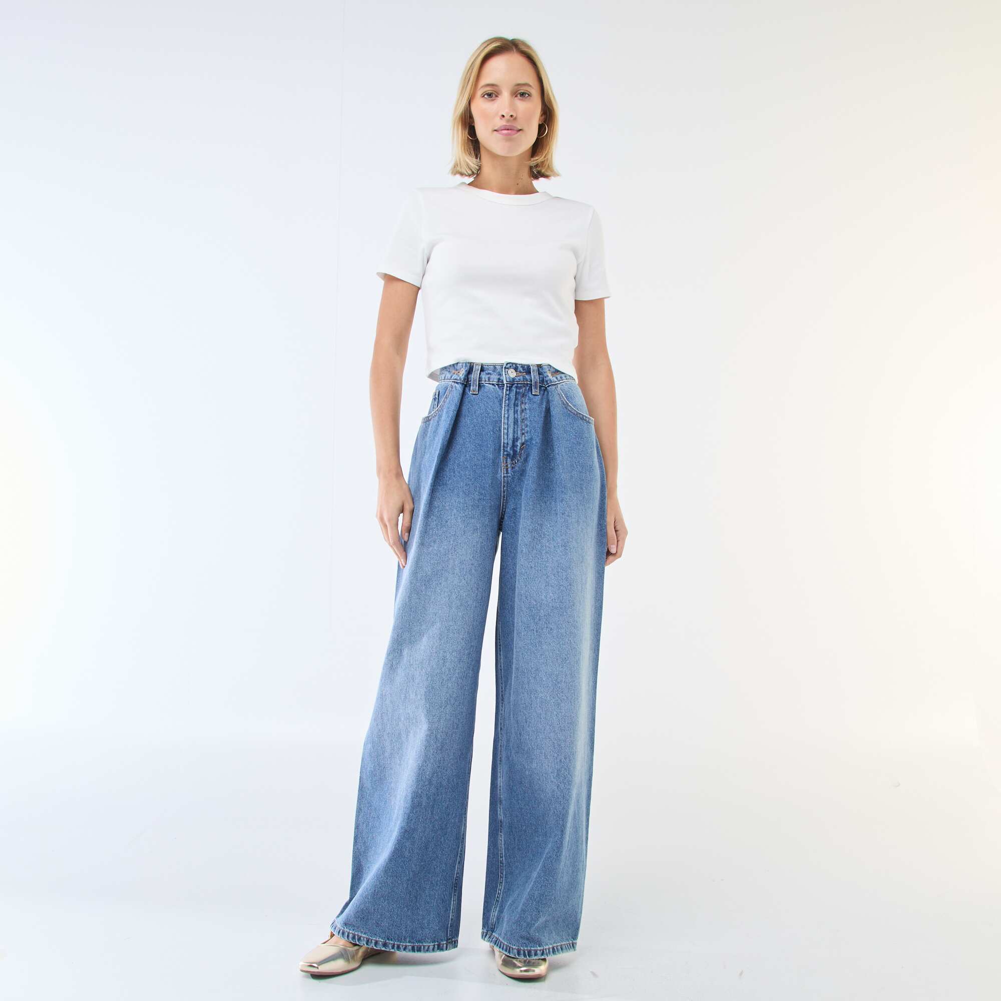High-waisted wide leg jeans BLUE