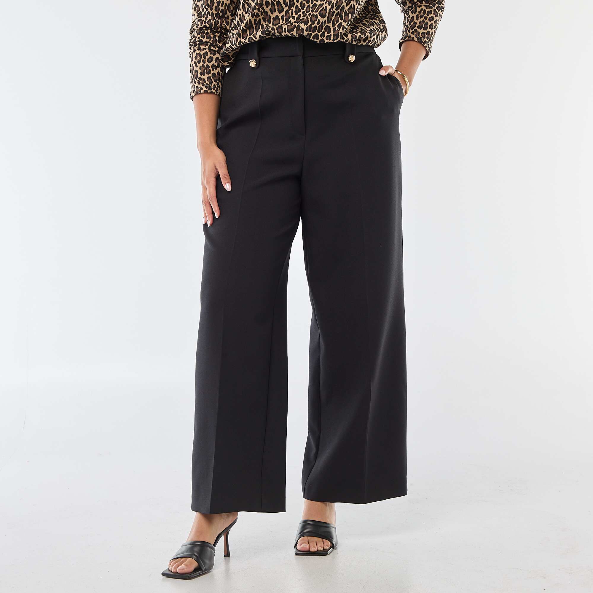 High-Waisted Wide-Leg Trousers BLACK - Image 2