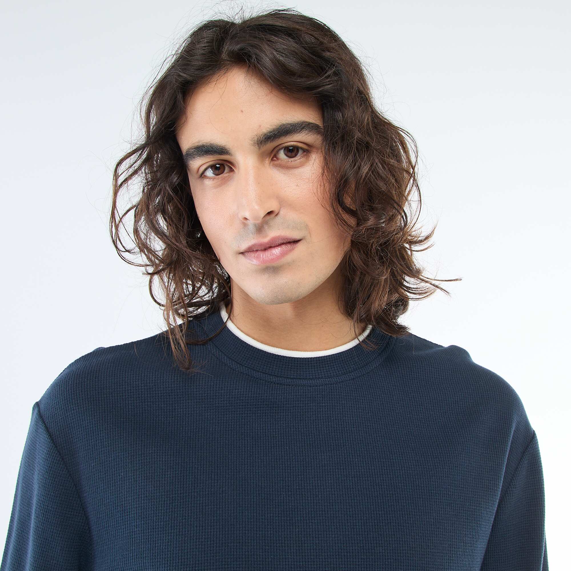 Honeycomb Knit Crew Neck Sweater BLUE - Image 5