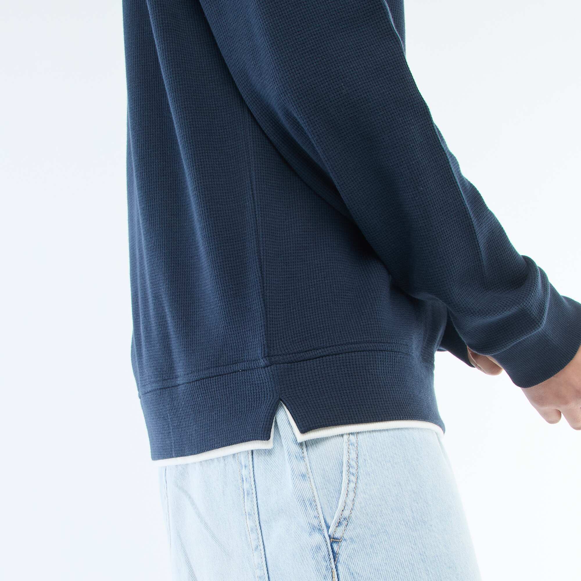 Honeycomb Knit Crew Neck Sweater BLUE - Image 6