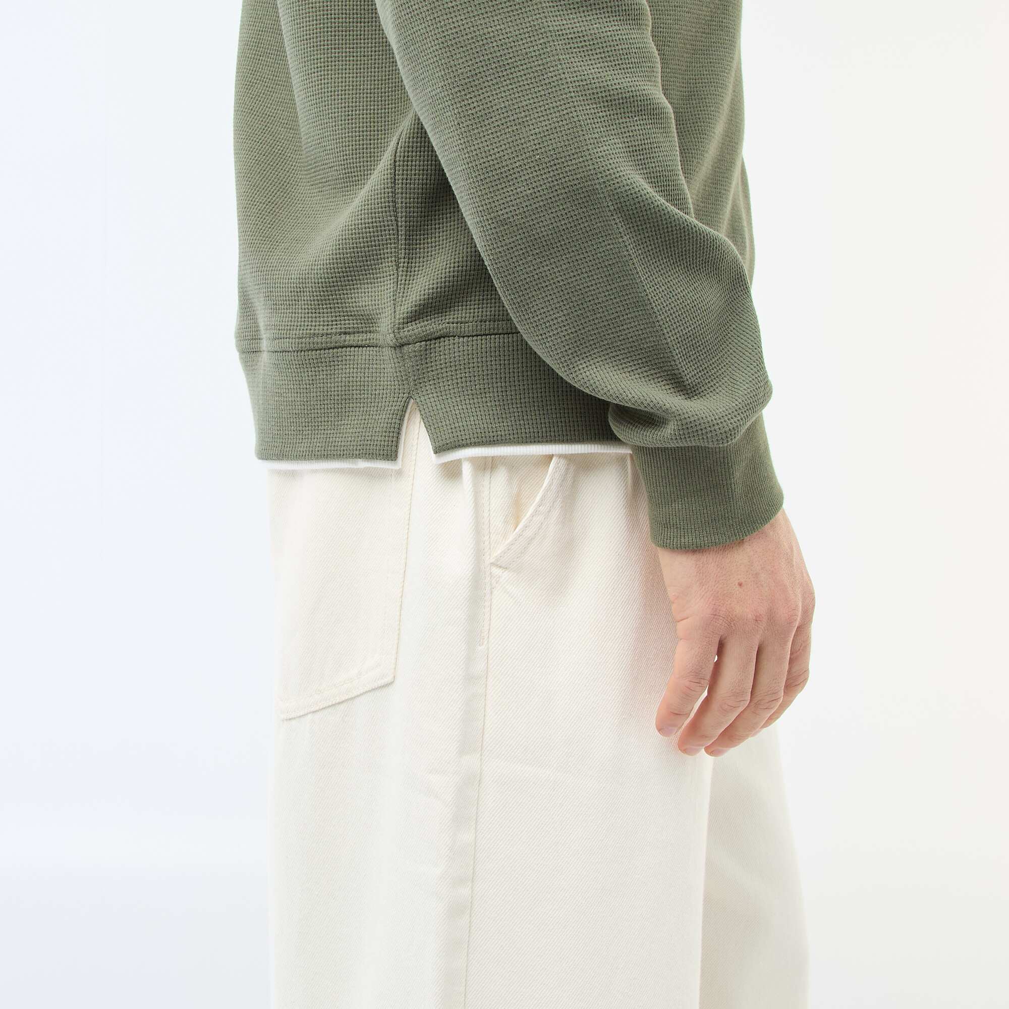 Honeycomb Knit Crew Neck Sweater GREEN - Image 5