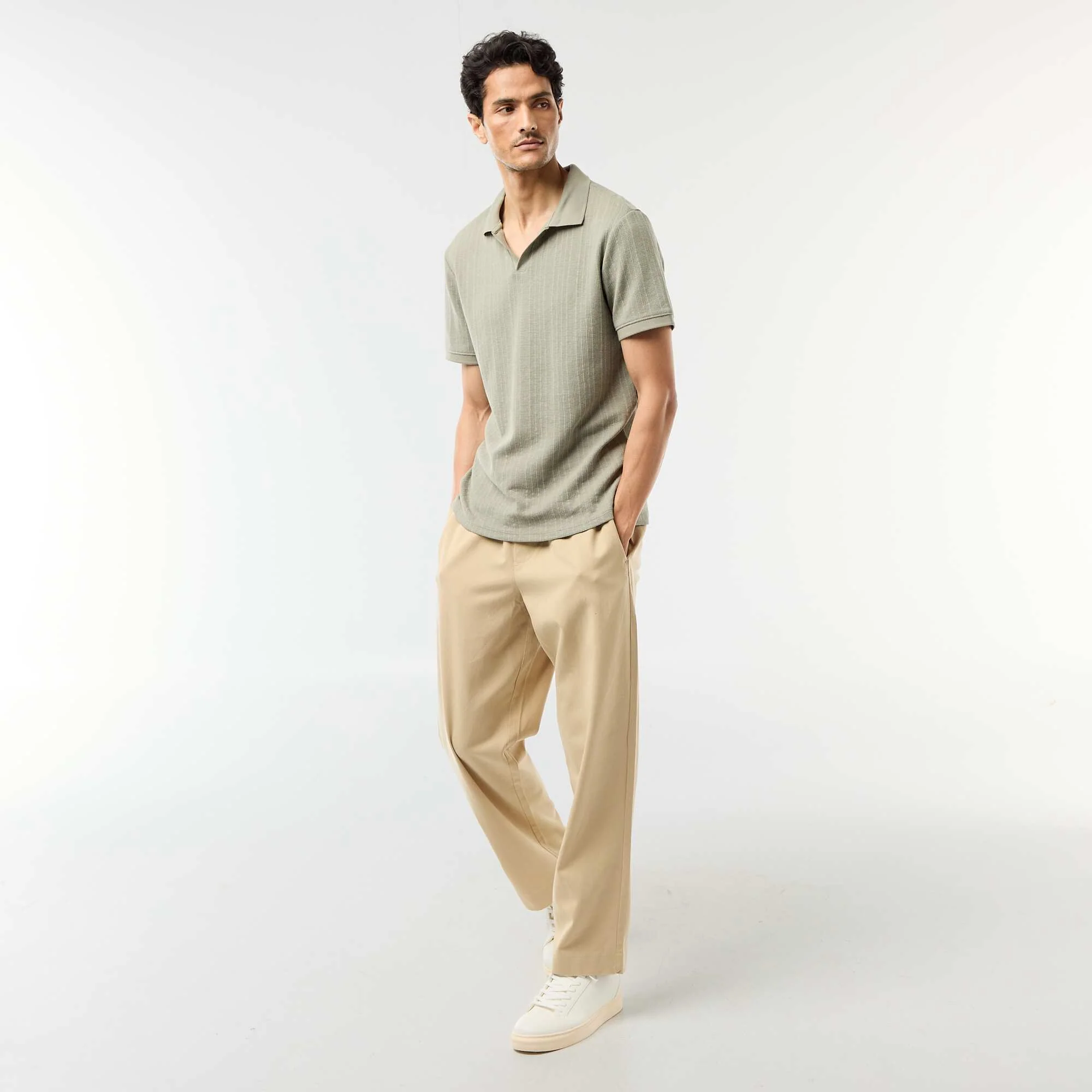 Honeycomb Knit Short-Sleeve Polo Shirt GREEN - Image 2