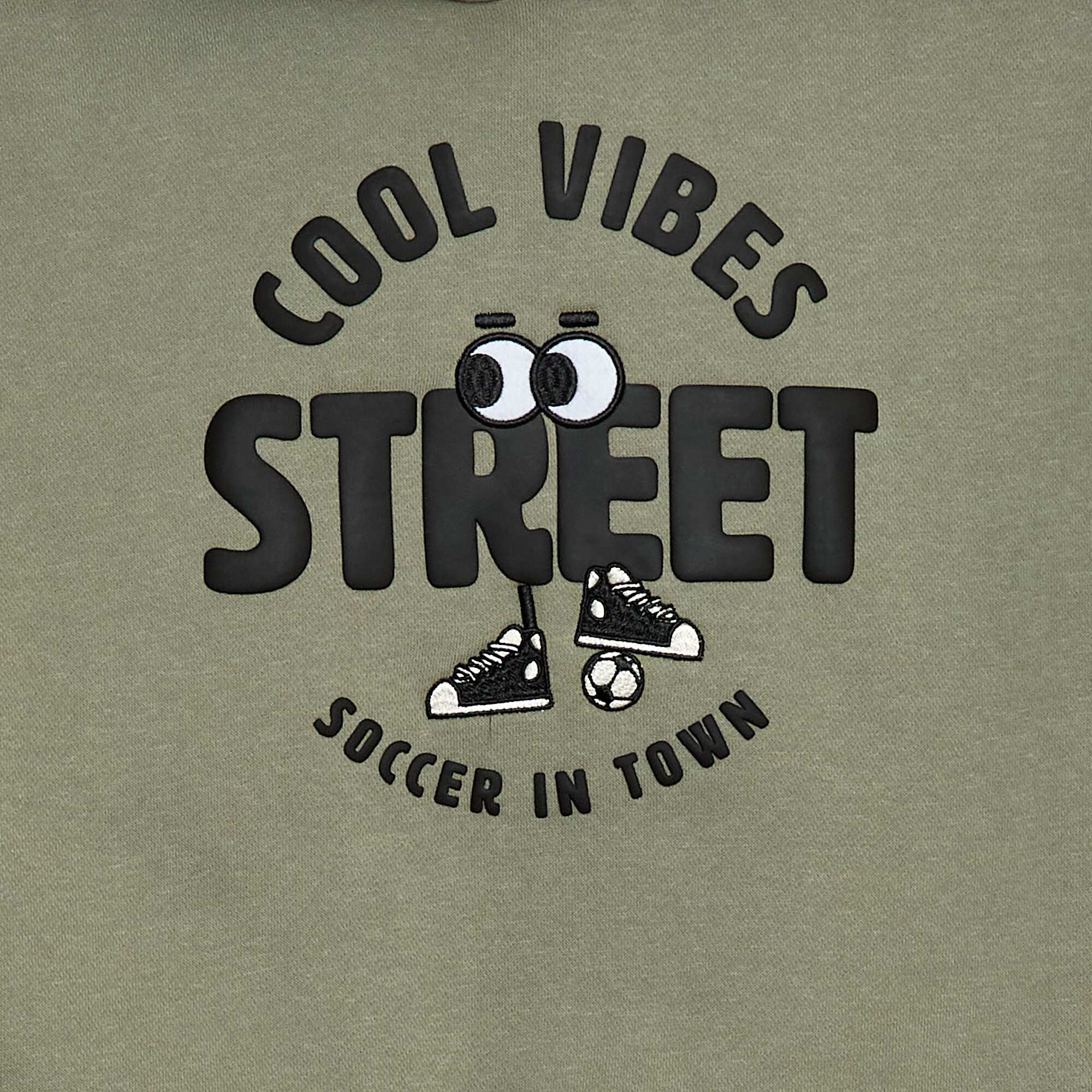Hooded Sweatshirt with a Textured Print KHAKI - Image 2