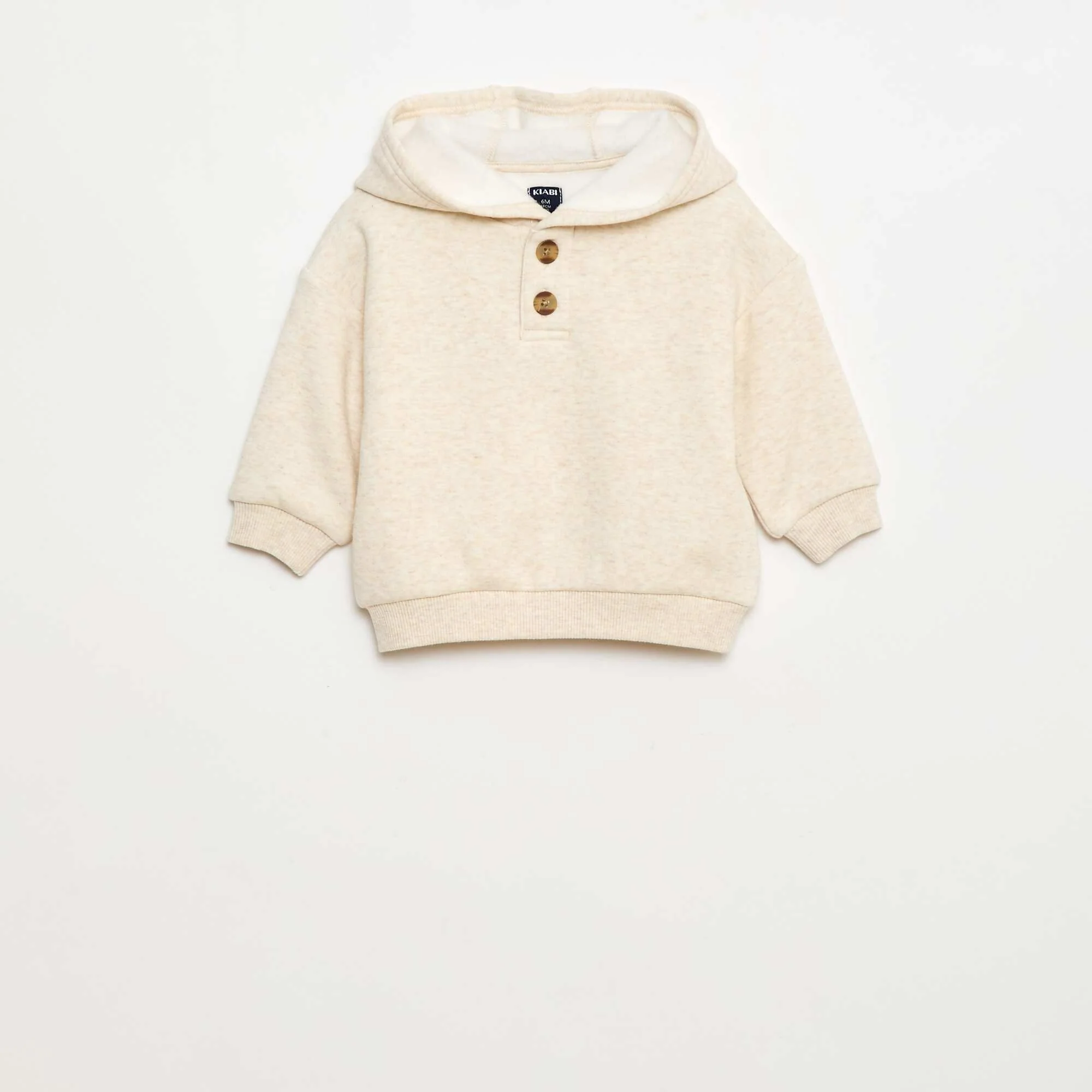 Hooded Sweatshirt with Buttons and Warm Lining BEIGE