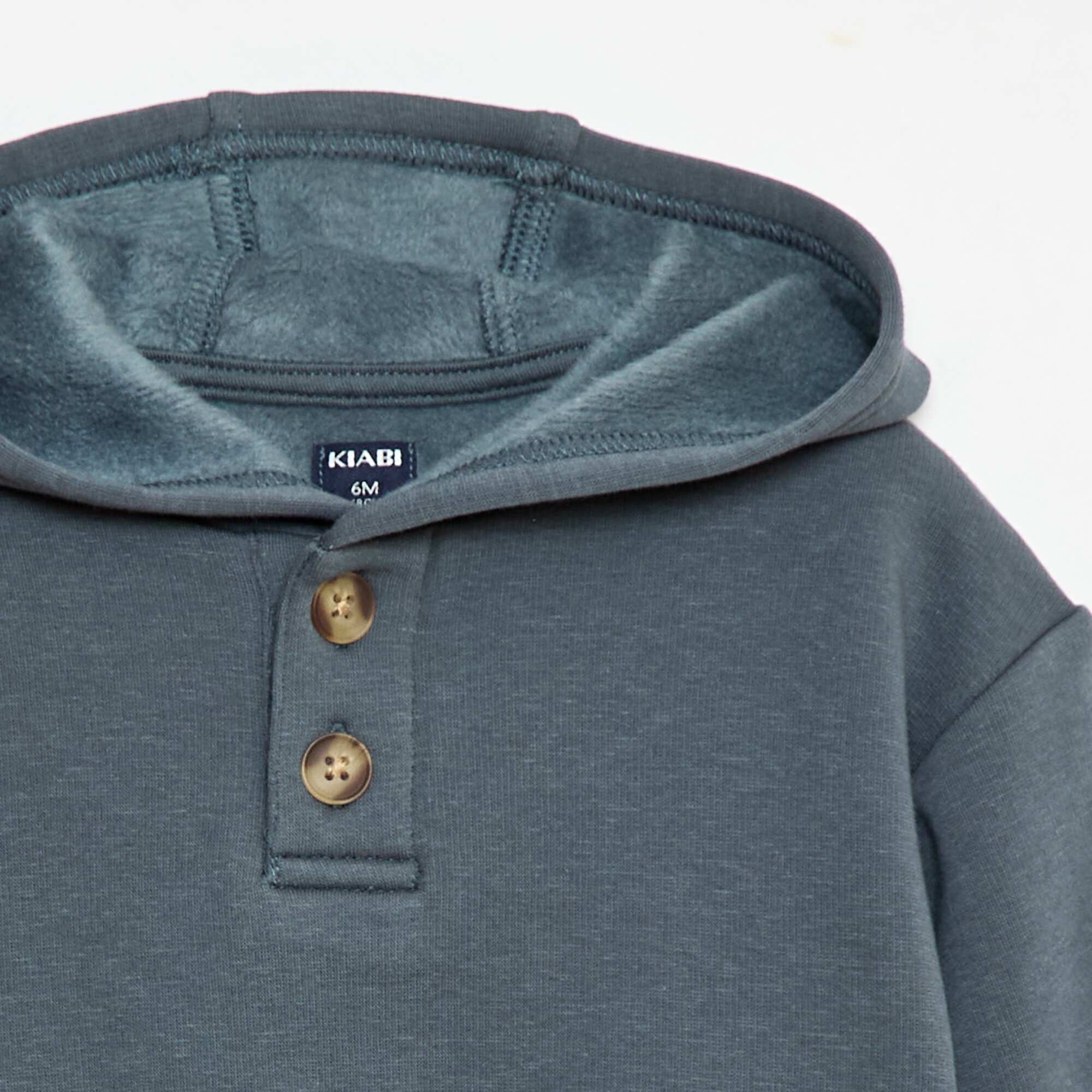 Hooded Sweatshirt with Buttons and Warm Lining BLUE - Image 2