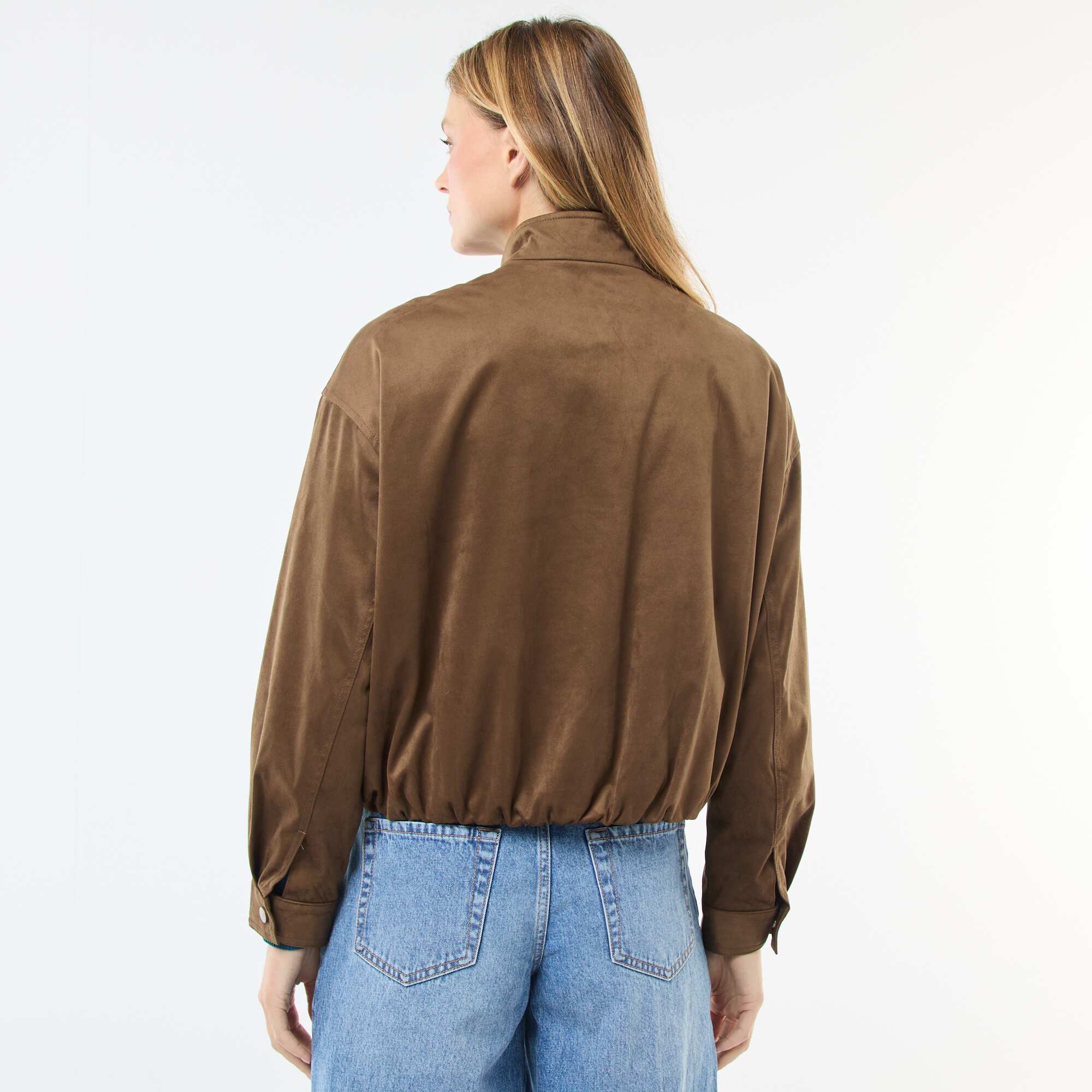 JDY Faux Suede Cropped Jacket KHAKI - Image 5
