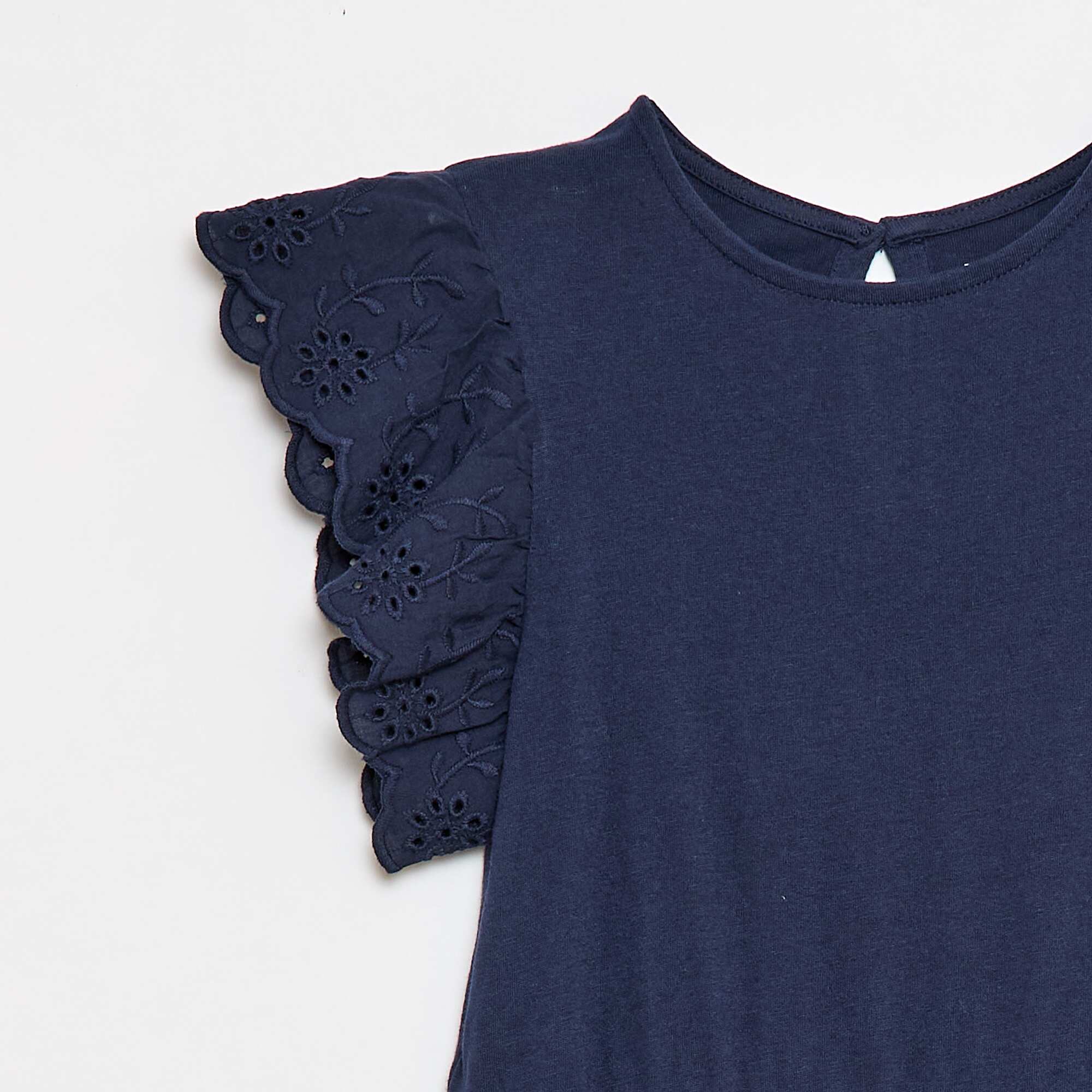 Jersey dress with short eyelet embroidery sleeves BLACK - Image 3
