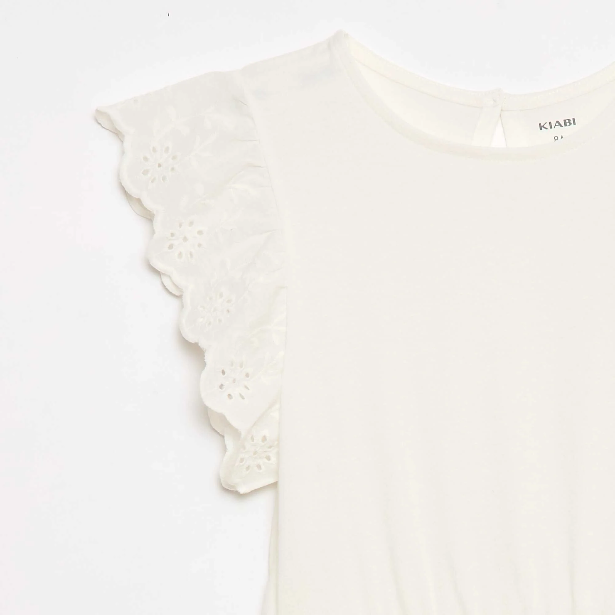 Jersey dress with short eyelet embroidery sleeves WHITE - Image 3