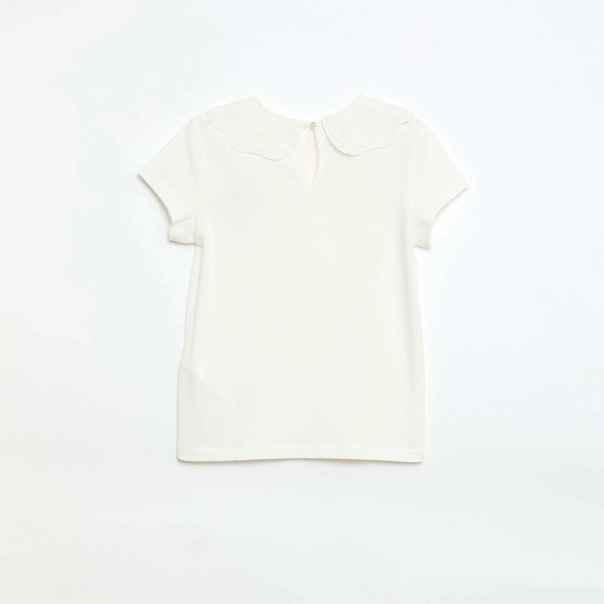 Jersey T-shirt with Round Neck and Broderie Anglaise WHITE - Image 2