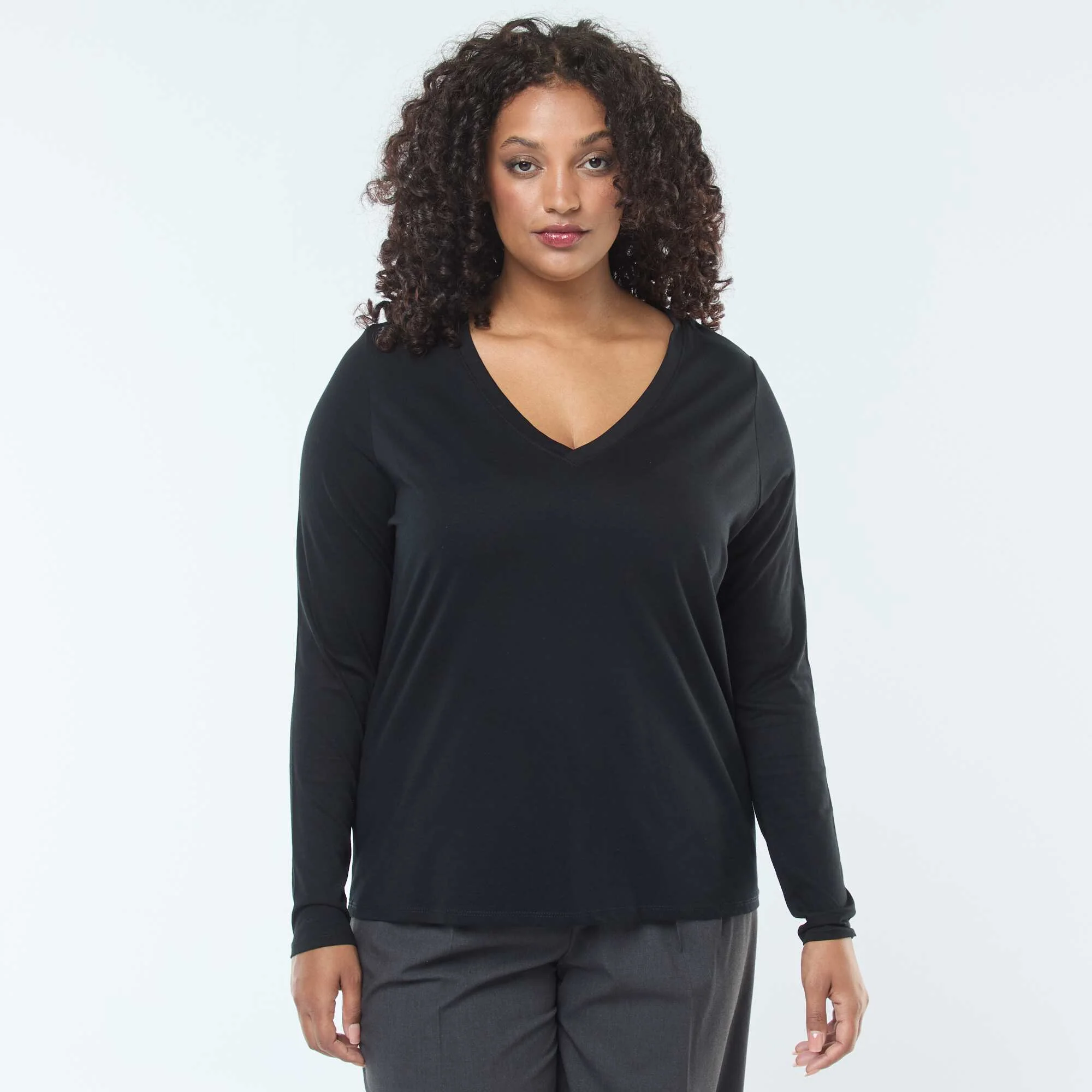 Jersey V-Neck Short-Sleeve T-Shirt BLACK - Image 4