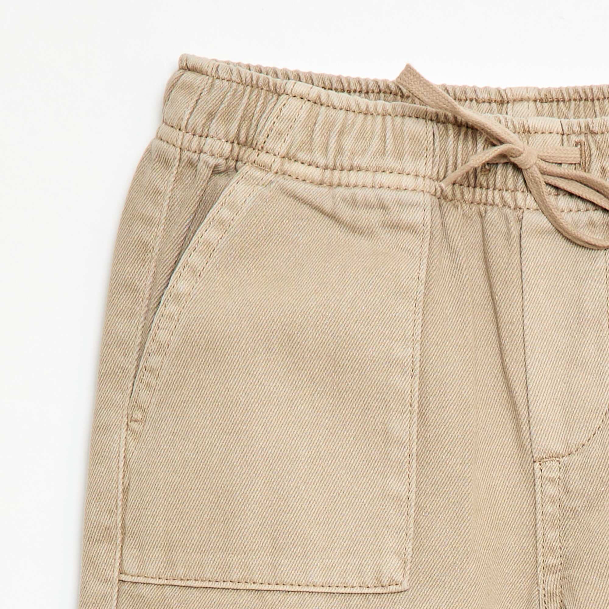 Joggers with Elasticated Waistband and Drawstring BEIGE - Image 3