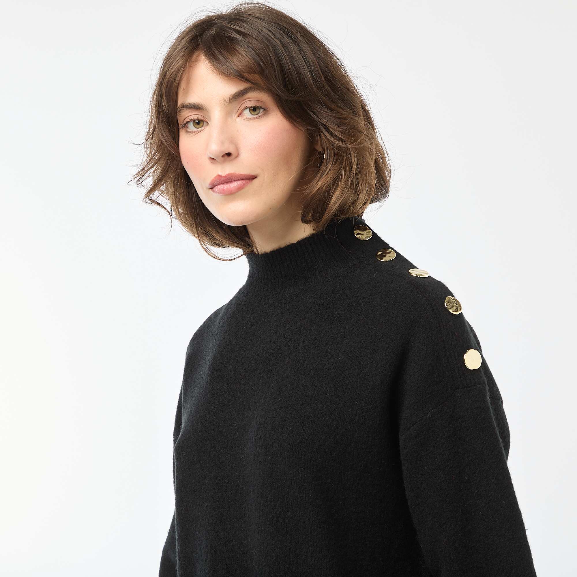 Knit Dress with Decorative Buttons BLACK - Image 4