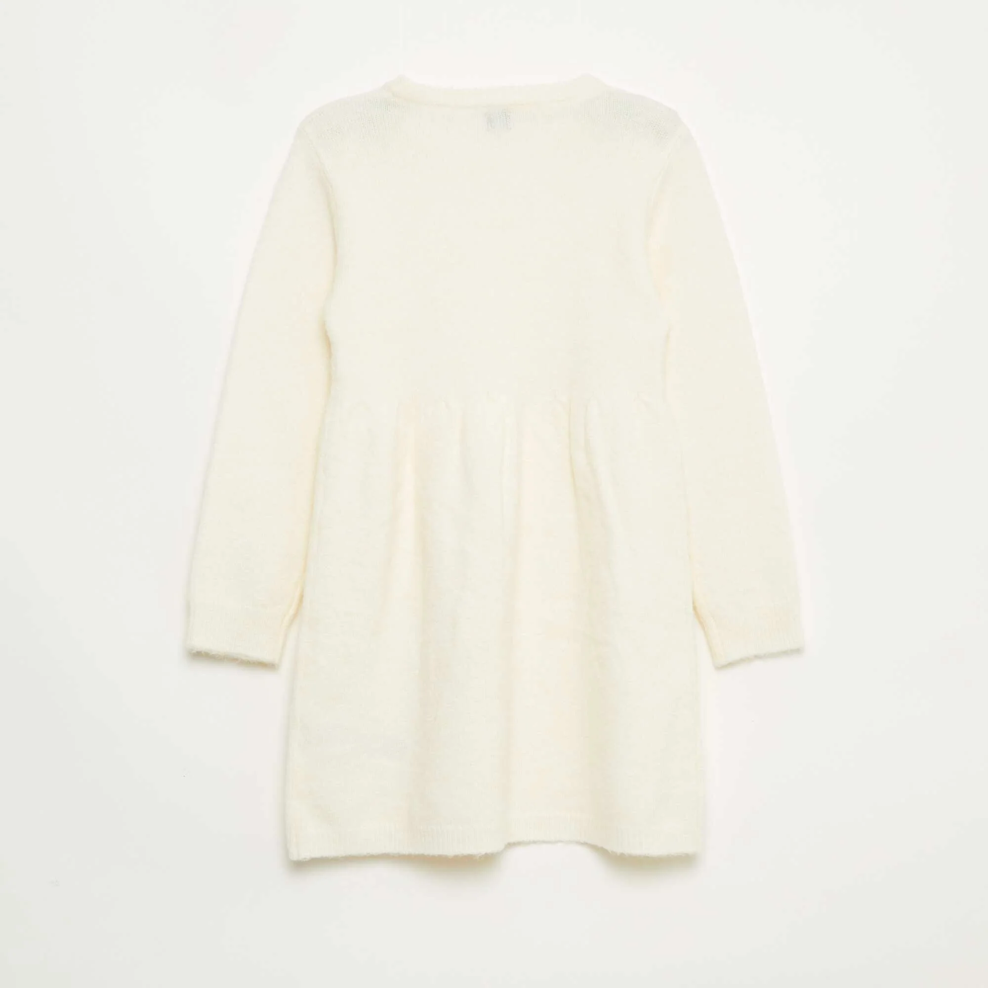 Knit Dress with Openwork Knit and Ruffles WHITE - Image 3
