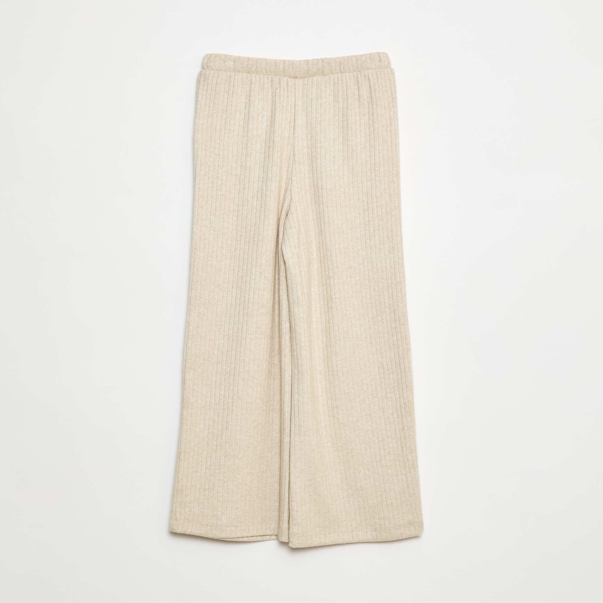 Knit fabric wide-leg trousers BEIGE - Image 2