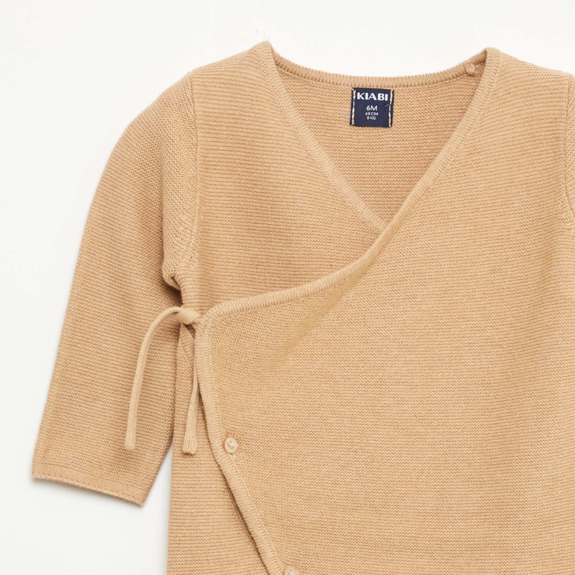 Knit Romper with Wrap Front Opening BEIGE - Image 2