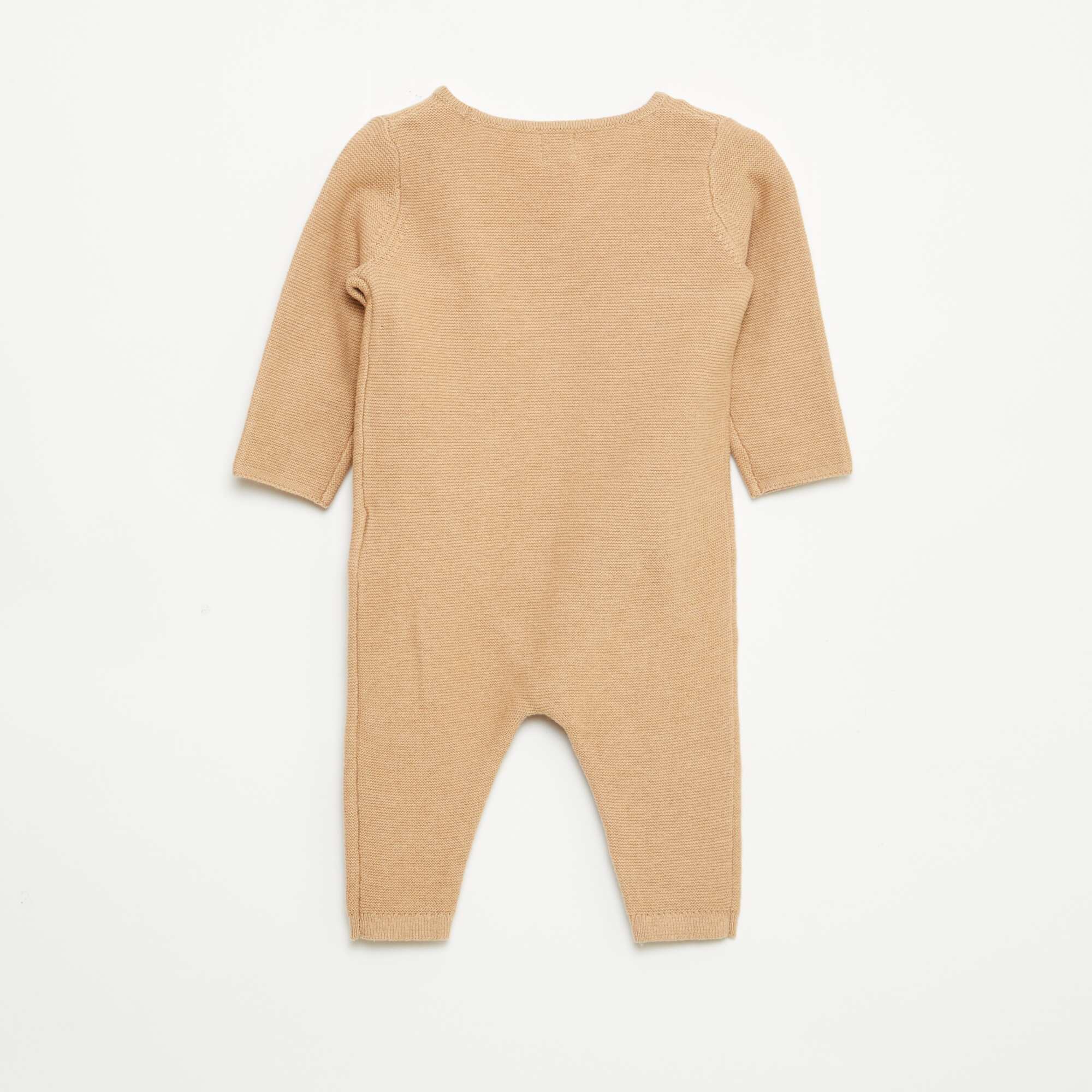 Knit Romper with Wrap Front Opening BEIGE - Image 3
