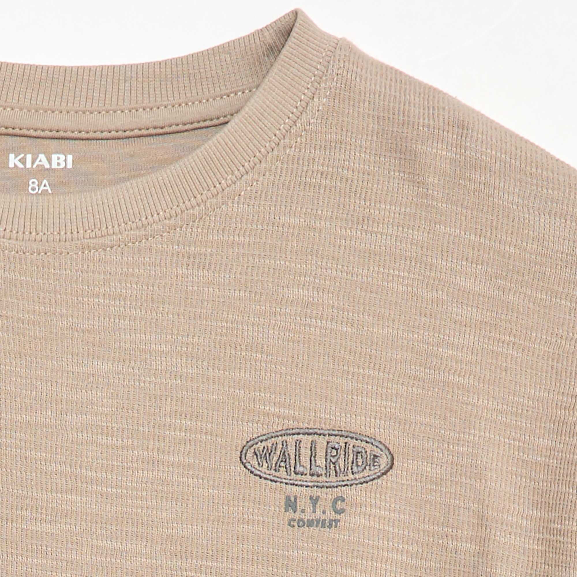 Knit T-shirt with embroidery BEIGE - Image 2