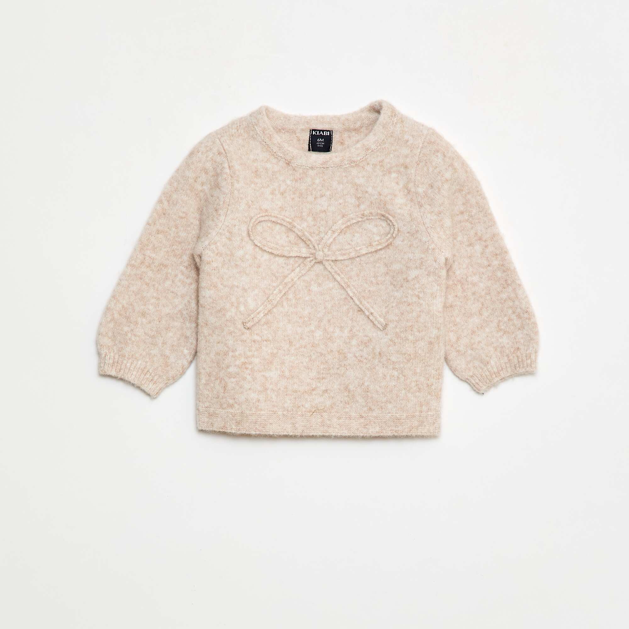 Knitted Jumper with Decorative Front Bow BEIGE