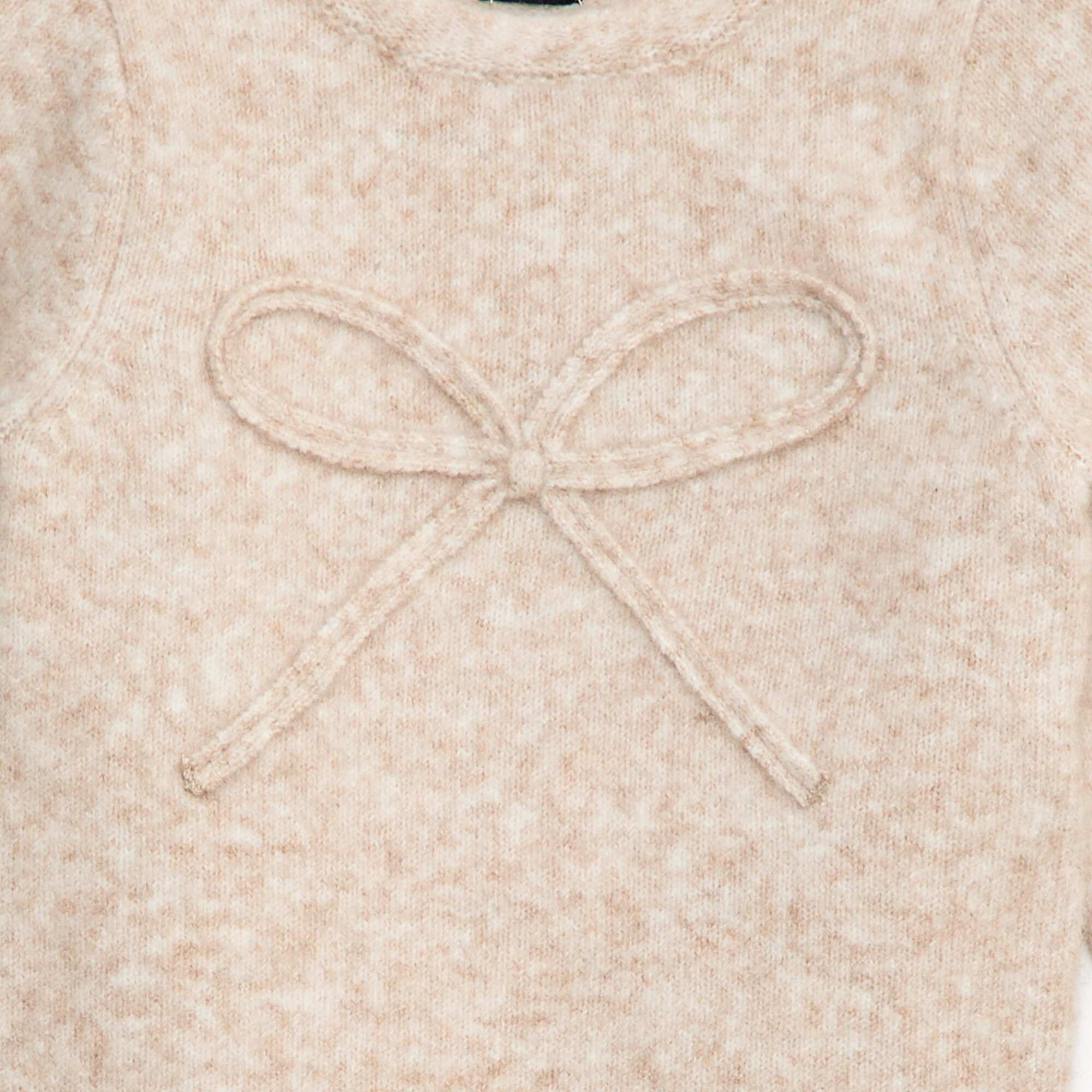 Knitted Jumper with Decorative Front Bow BEIGE - Image 3
