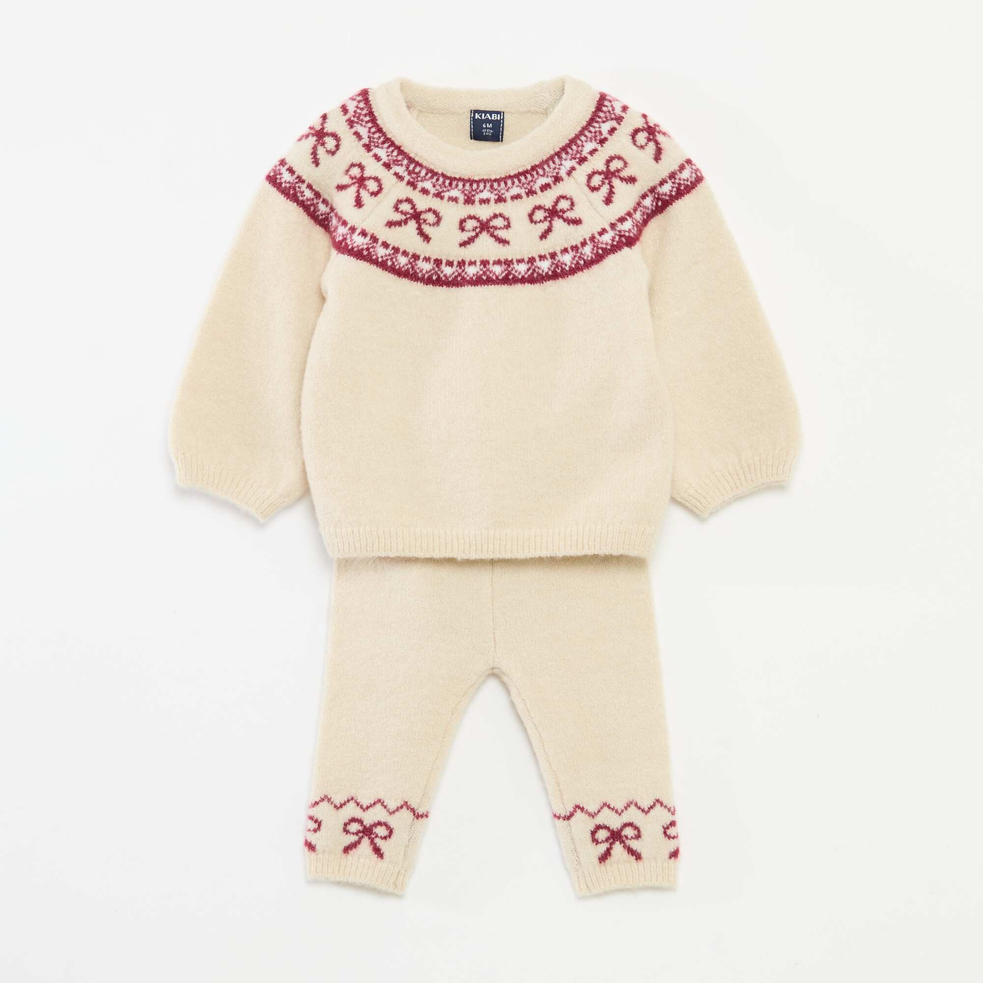 Knitted Sweater + Jacquard Leggings Set BEIGE